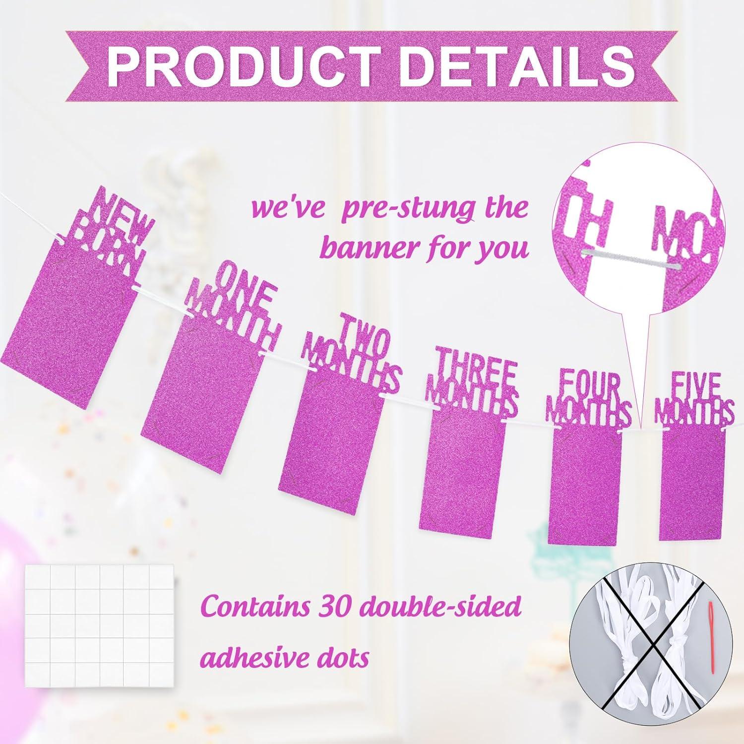 imageWhaline 1st Birthday Baby Photo Banner for Newborn to 12 Months Monthly Milestone Photograph Bunting Garland First Birthday Celebration Decoration Rose GoldHot Pink