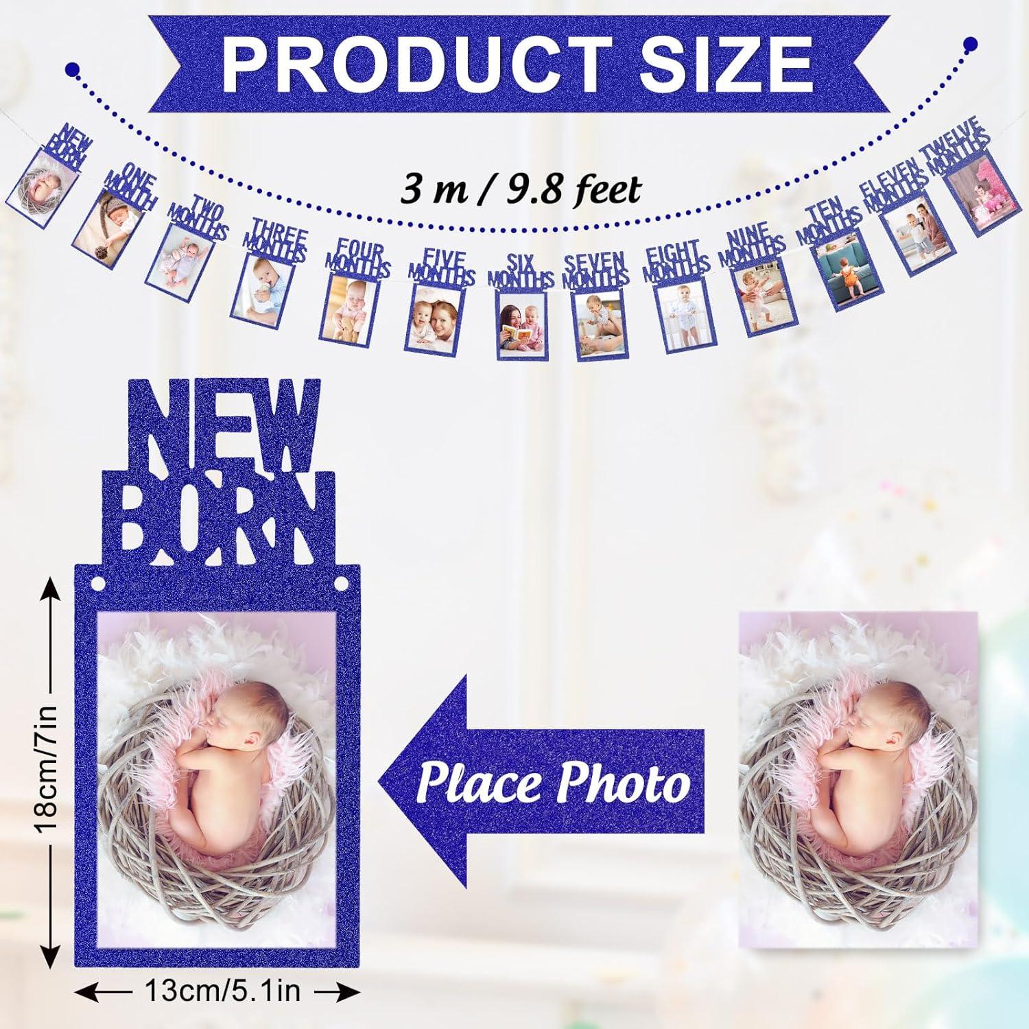 imageWhaline 1st Birthday Baby Photo Banner for Newborn to 12 Months Monthly Milestone Photograph Bunting Garland First Birthday Celebration Decoration Rose GoldNavy Blue