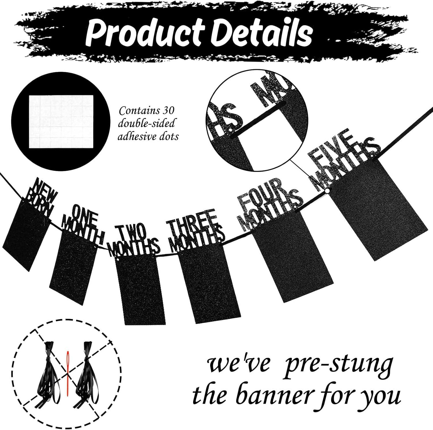 imageWhaline 1st Birthday Baby Photo Banner for Newborn to 12 Months Monthly Milestone Photograph Bunting Garland First Birthday Celebration Decoration Rose GoldBlack