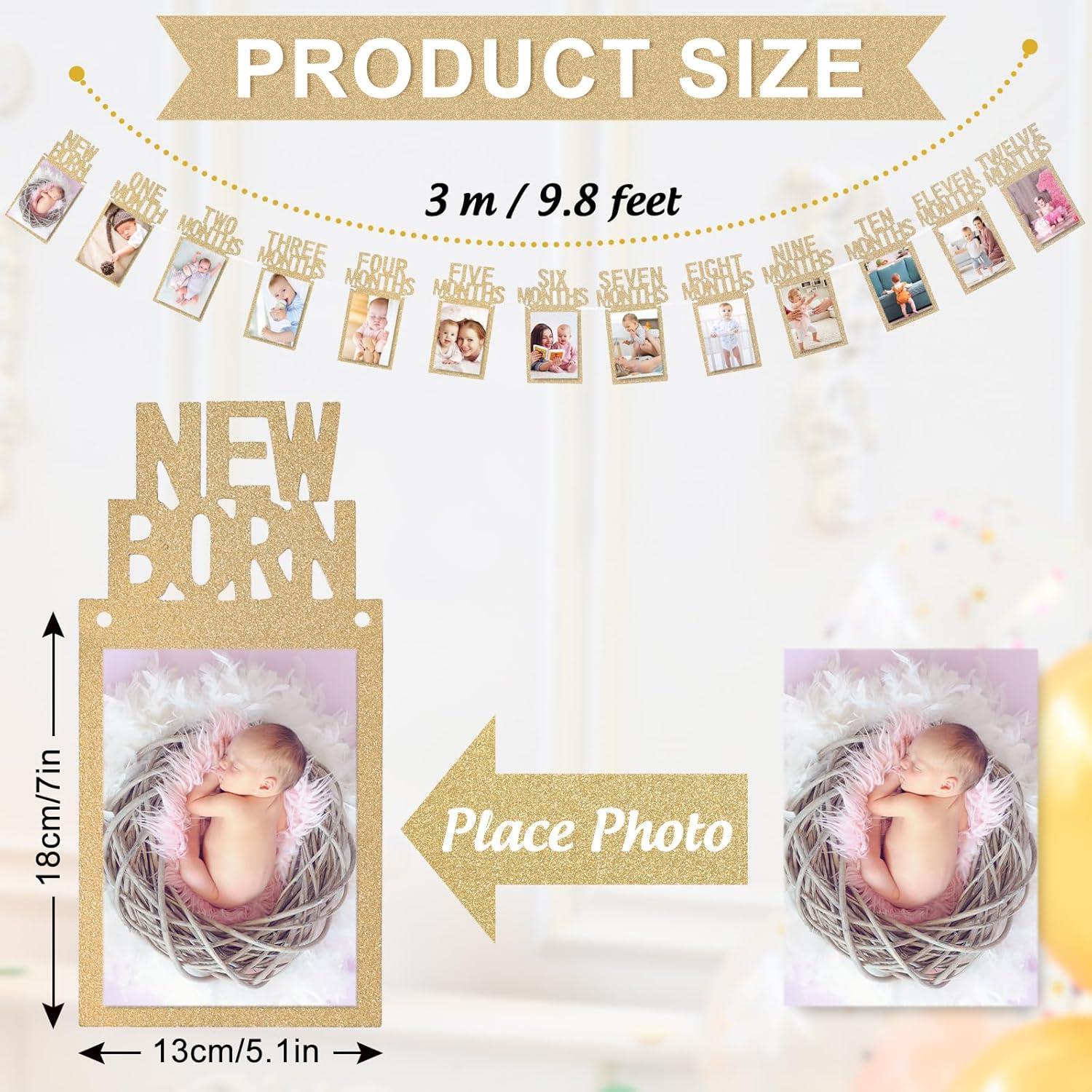 imageWhaline 1st Birthday Baby Photo Banner for Newborn to 12 Months Monthly Milestone Photograph Bunting Garland First Birthday Celebration Decoration Rose GoldChampagne Gold