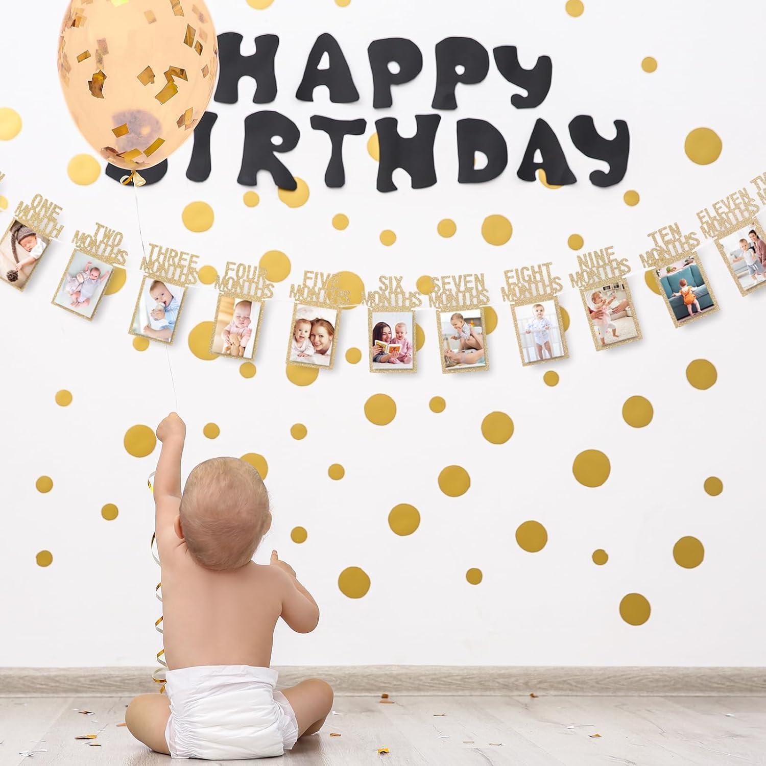 imageWhaline 1st Birthday Baby Photo Banner for Newborn to 12 Months Monthly Milestone Photograph Bunting Garland First Birthday Celebration Decoration Rose GoldChampagne Gold
