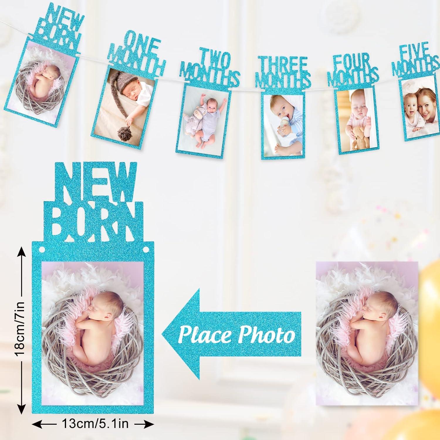 imageWhaline 1st Birthday Baby Photo Banner for Newborn to 12 Months Monthly Milestone Photograph Bunting Garland First Birthday Celebration Decoration Rose GoldBlue