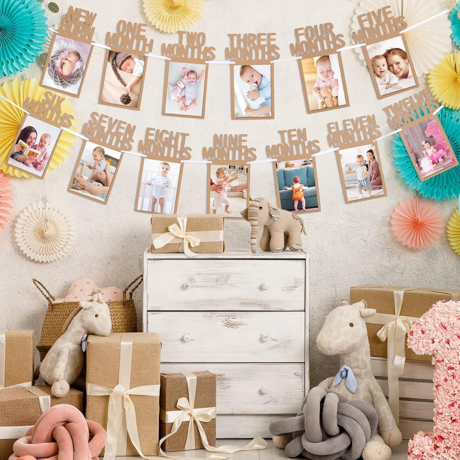 imageWhaline 1st Birthday Baby Photo Banner for Newborn to 12 Months Monthly Milestone Photograph Bunting Garland First Birthday Celebration Decoration Rose GoldKraft