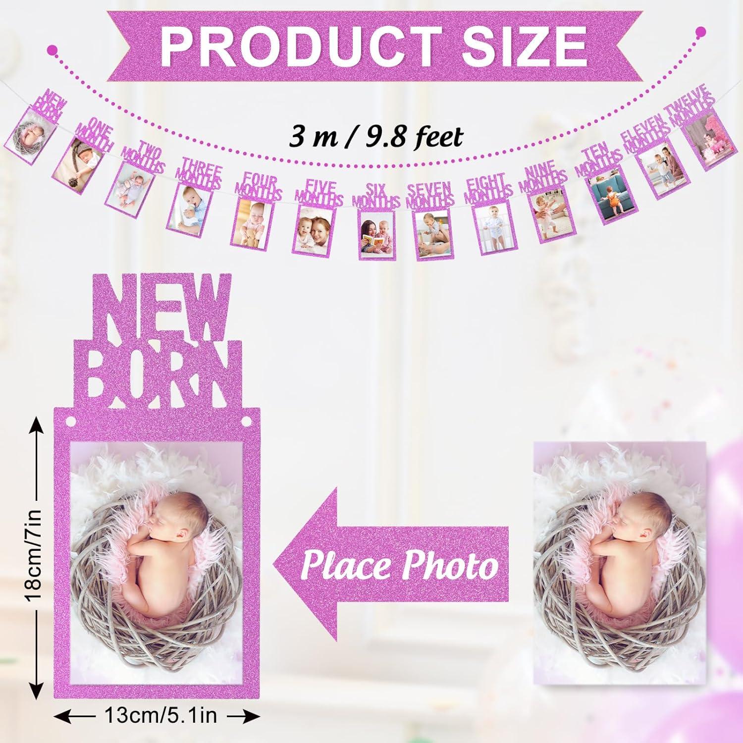 imageWhaline 1st Birthday Baby Photo Banner for Newborn to 12 Months Monthly Milestone Photograph Bunting Garland First Birthday Celebration Decoration Rose GoldHot Pink