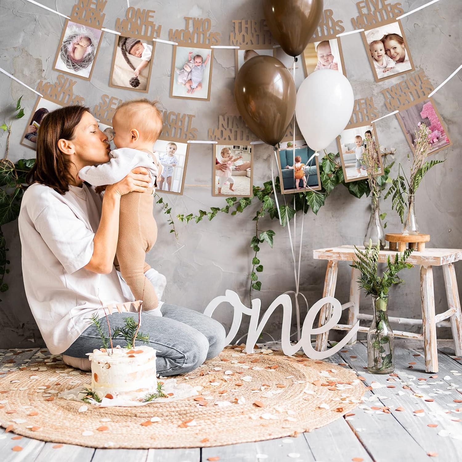 imageWhaline 1st Birthday Baby Photo Banner for Newborn to 12 Months Monthly Milestone Photograph Bunting Garland First Birthday Celebration Decoration Rose GoldKraft