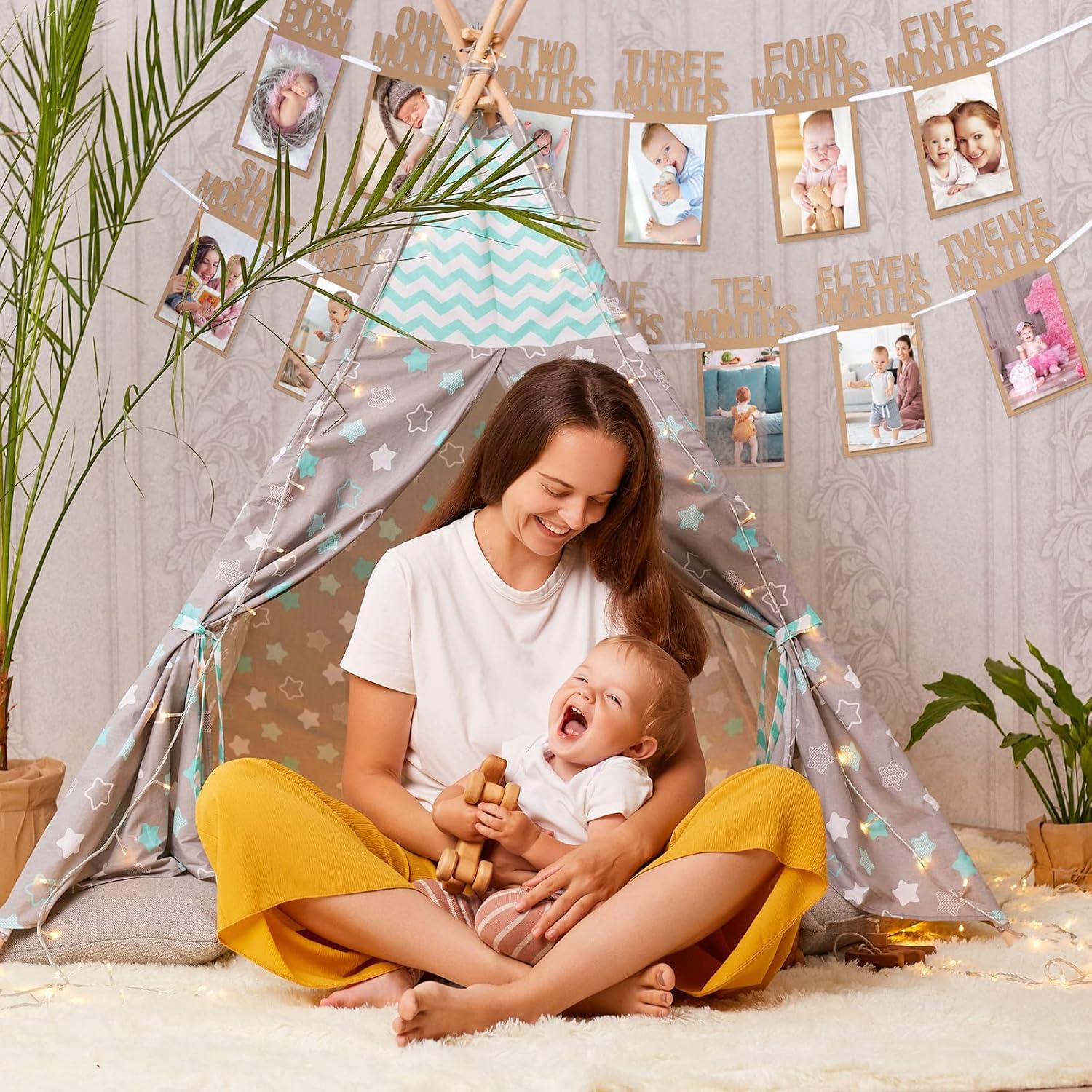 imageWhaline 1st Birthday Baby Photo Banner for Newborn to 12 Months Monthly Milestone Photograph Bunting Garland First Birthday Celebration Decoration Rose GoldKraft