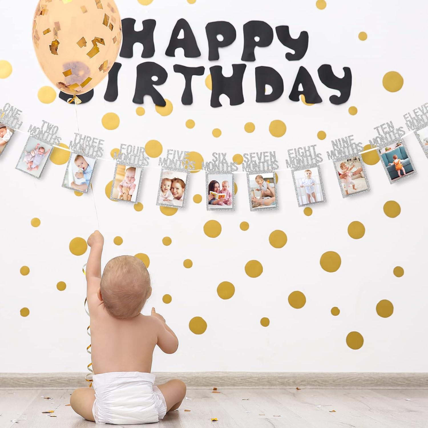 imageWhaline 1st Birthday Baby Photo Banner for Newborn to 12 Months Monthly Milestone Photograph Bunting Garland First Birthday Celebration Decoration Rose GoldSilver