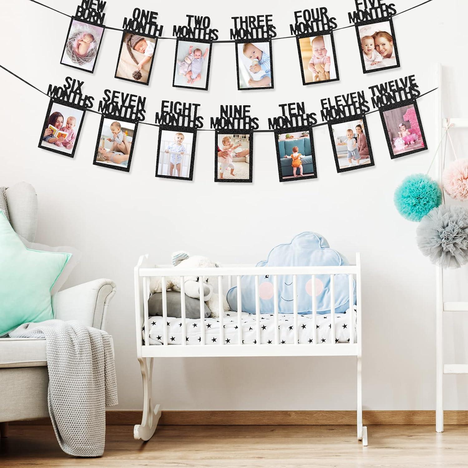imageWhaline 1st Birthday Baby Photo Banner for Newborn to 12 Months Monthly Milestone Photograph Bunting Garland First Birthday Celebration Decoration Rose GoldBlack
