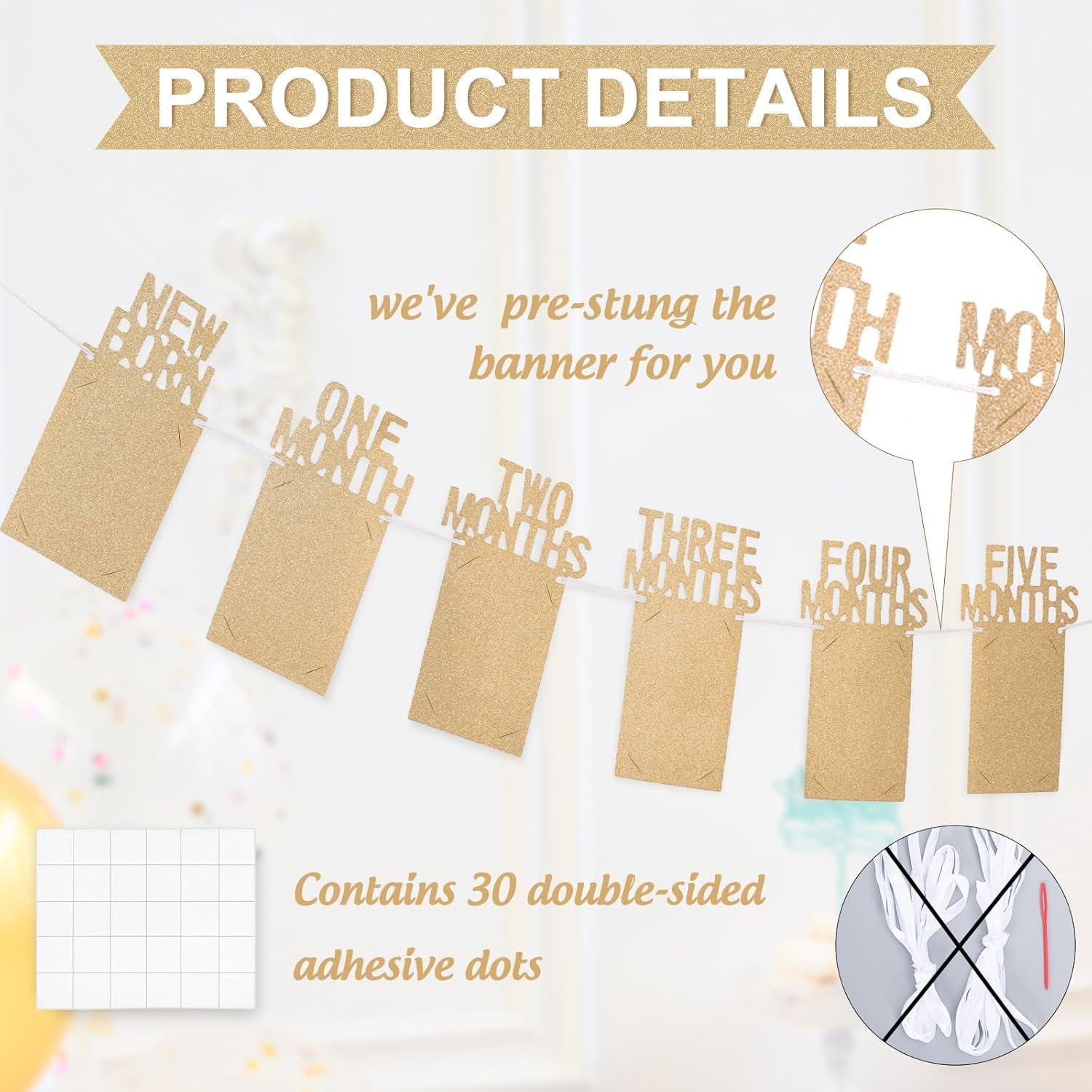 imageWhaline 1st Birthday Baby Photo Banner for Newborn to 12 Months Monthly Milestone Photograph Bunting Garland First Birthday Celebration Decoration Rose GoldChampagne Gold