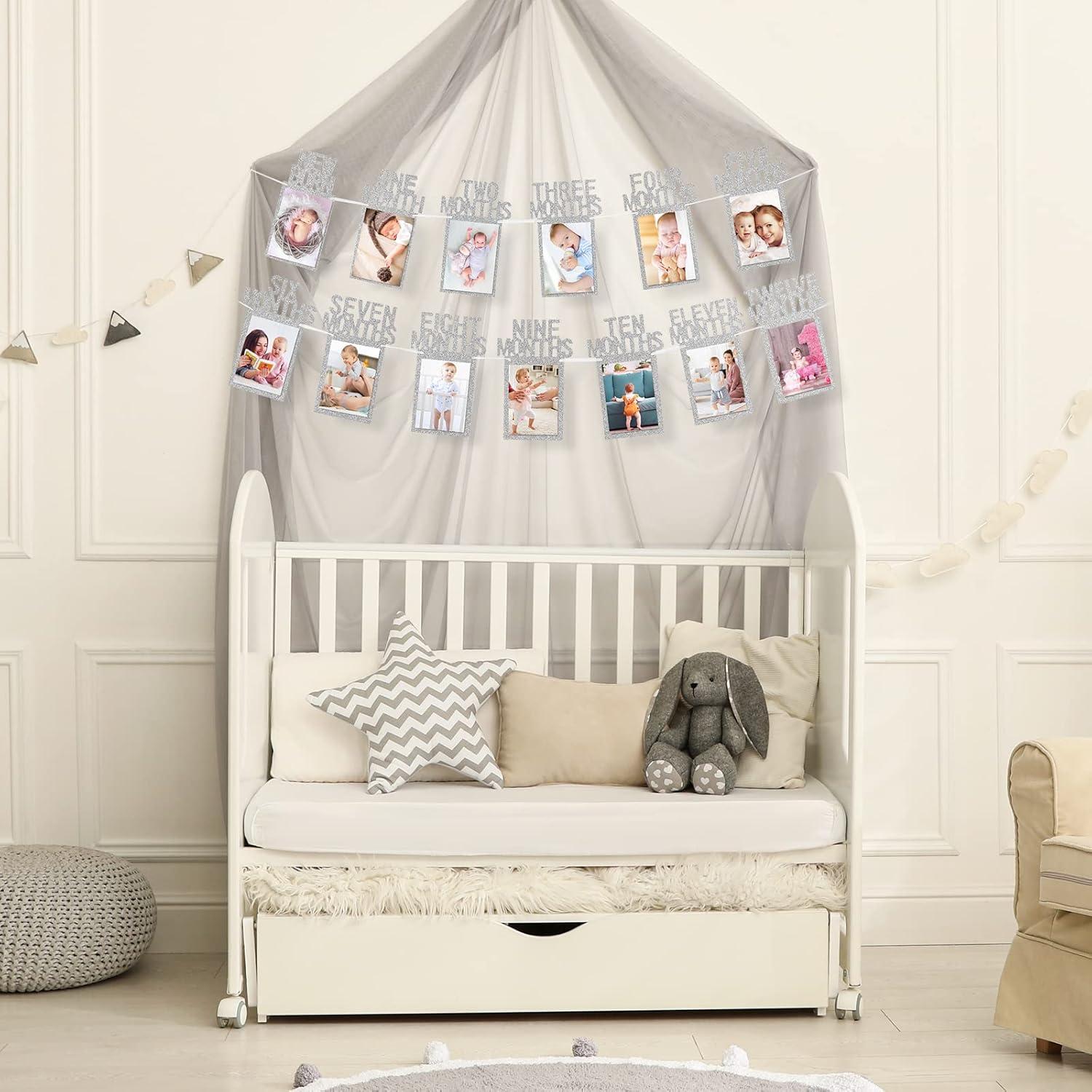 imageWhaline 1st Birthday Baby Photo Banner for Newborn to 12 Months Monthly Milestone Photograph Bunting Garland First Birthday Celebration Decoration Rose GoldSilver