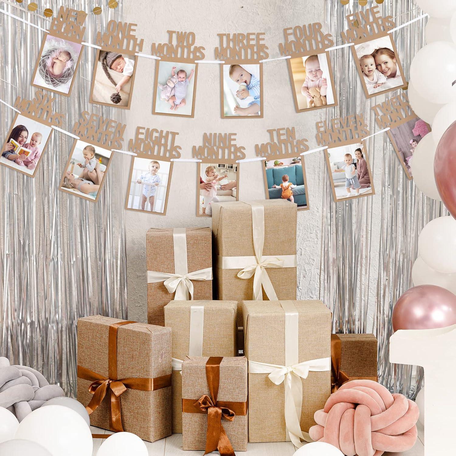 imageWhaline 1st Birthday Baby Photo Banner for Newborn to 12 Months Monthly Milestone Photograph Bunting Garland First Birthday Celebration Decoration Rose GoldKraft