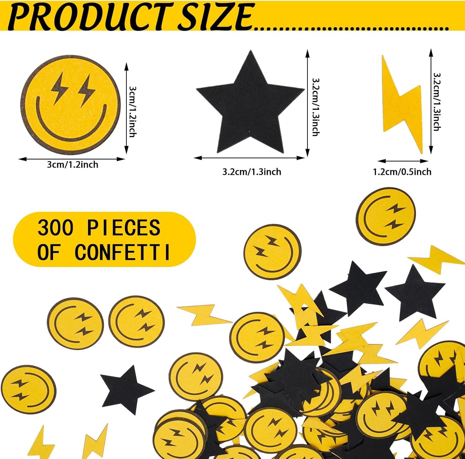 imageWhaline 300Pcs One Happy Dude Table Confetti Smile Face Lightning Star Shaped Confetti Yellow Black Table Centerpiece for First Birthday Party DecorationOne Day Dude