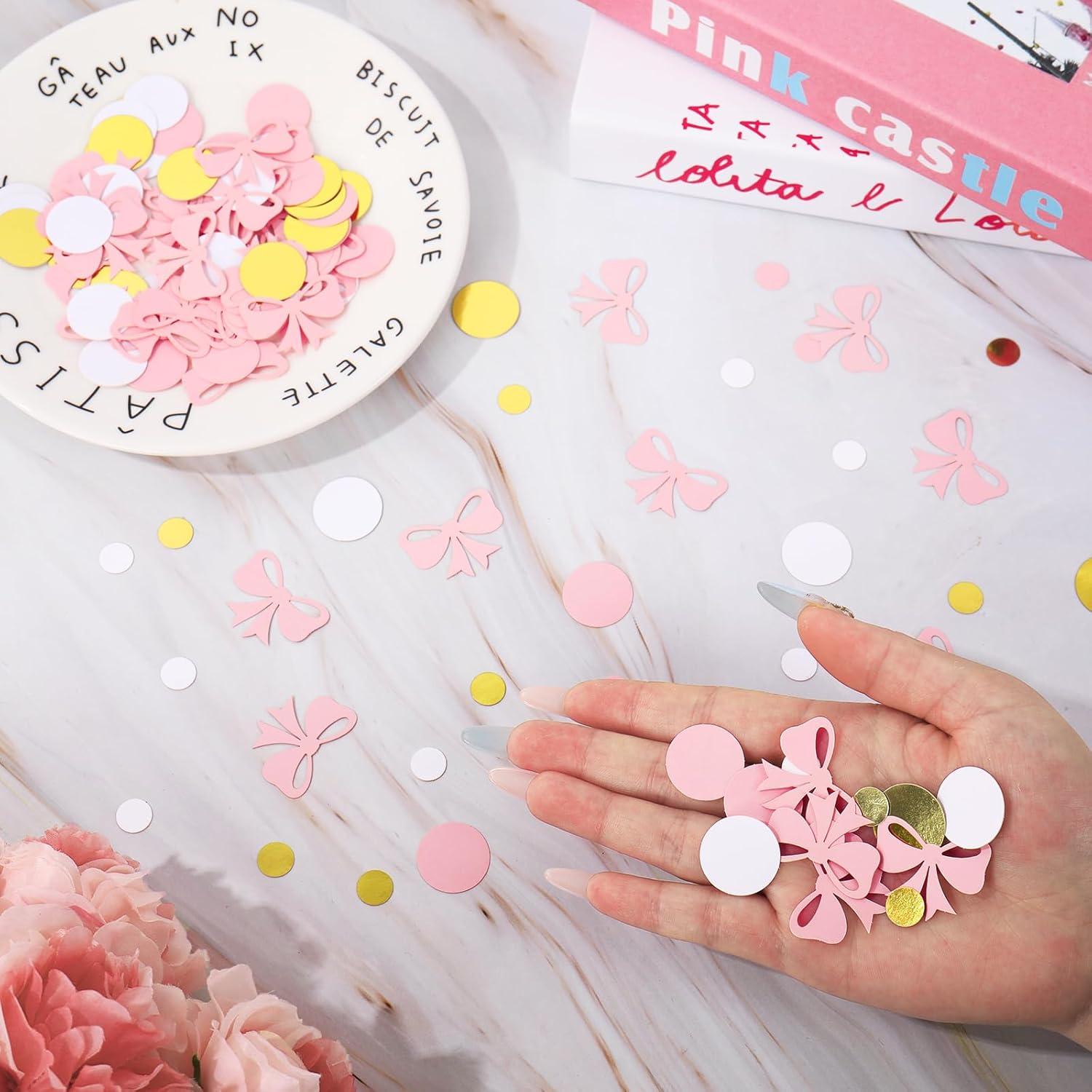 imageWhaline 300Pcs One Happy Dude Table Confetti Smile Face Lightning Star Shaped Confetti Yellow Black Table Centerpiece for First Birthday Party DecorationPink Bow