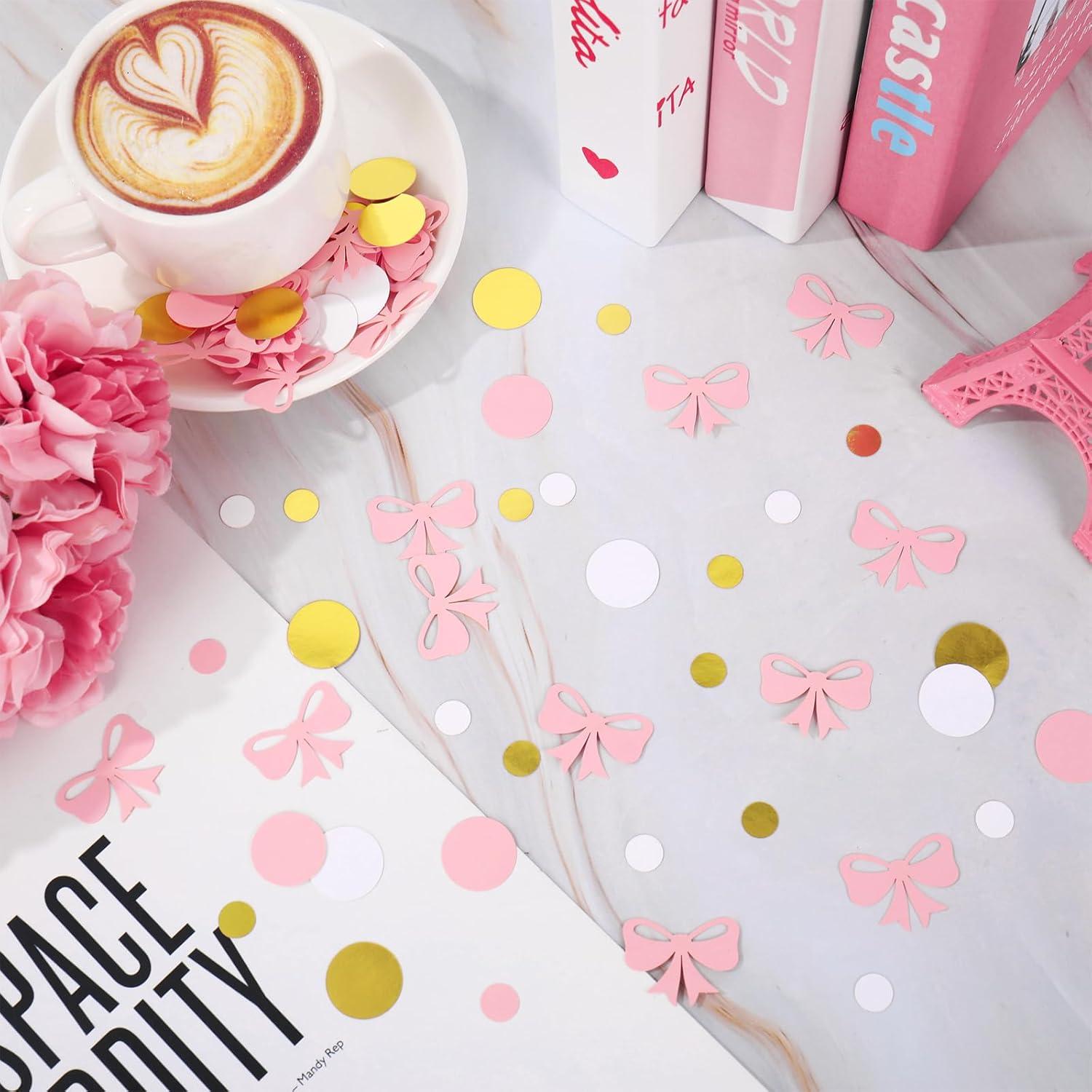 imageWhaline 300Pcs One Happy Dude Table Confetti Smile Face Lightning Star Shaped Confetti Yellow Black Table Centerpiece for First Birthday Party DecorationPink Bow