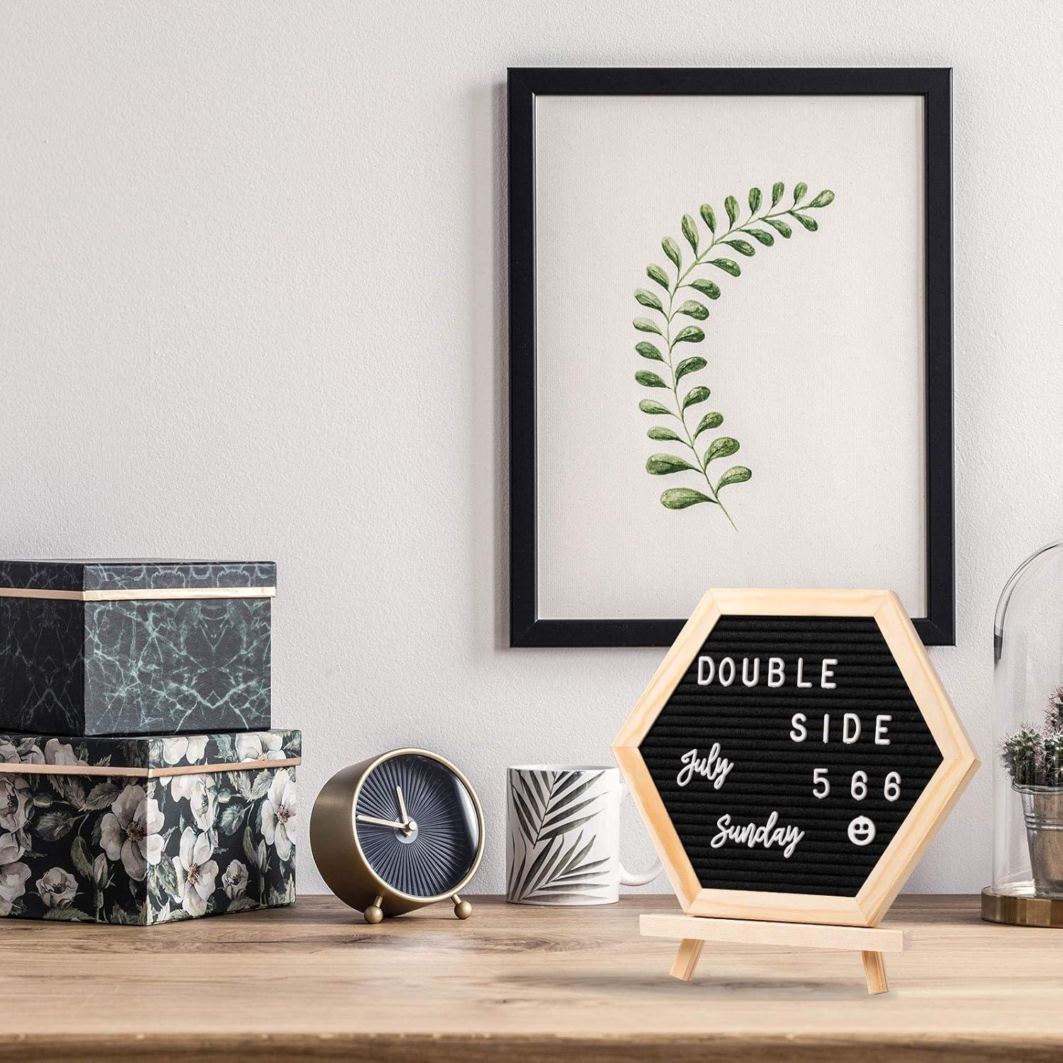 imageWhaline Double Sided Felt Letter Board Kit with 510 Letters Wooden Stand Bag Hexagon Felt Letter Boards for Home Baby Nursery School Classroom Teaching Tool Office