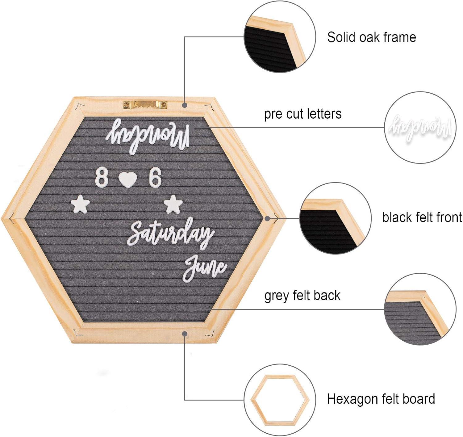 imageWhaline Double Sided Felt Letter Board Kit with 510 Letters Wooden Stand Bag Hexagon Felt Letter Boards for Home Baby Nursery School Classroom Teaching Tool Office
