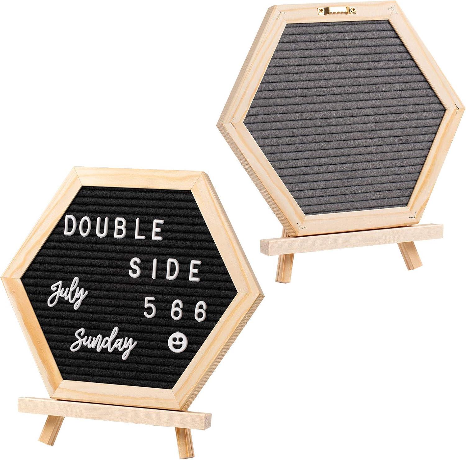 imageWhaline Double Sided Felt Letter Board Kit with 510 Letters Wooden Stand Bag Hexagon Felt Letter Boards for Home Baby Nursery School Classroom Teaching Tool Office