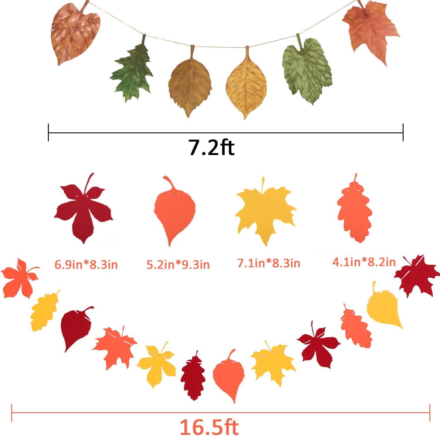 imageWhaline Fall Thanksgiving Tissue Pom Poms Fall Party Decorations Orange Hanging Paper Fans Flower Pompoms Paper Lantern Maple Leaves Bunting Garland Banner for Birthday Wedding Party Decor 16Pcs