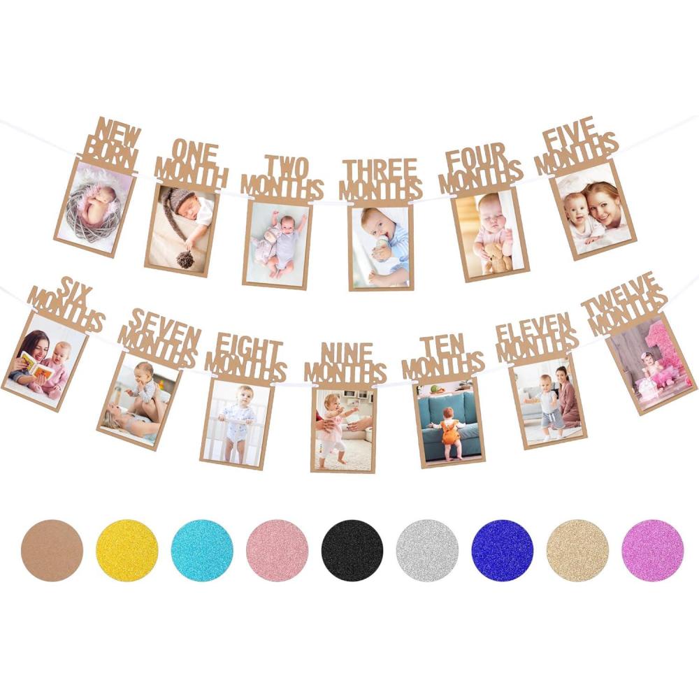 imageWhaline 1st Birthday Baby Photo Banner for Newborn to 12 Months Monthly Milestone Photograph Bunting Garland First Birthday Celebration Decoration Rose GoldKraft