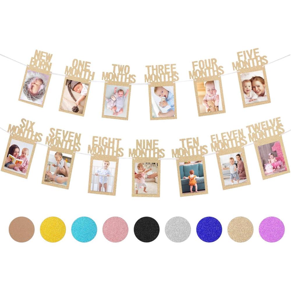 imageWhaline 1st Birthday Baby Photo Banner for Newborn to 12 Months Monthly Milestone Photograph Bunting Garland First Birthday Celebration Decoration Rose GoldChampagne Gold