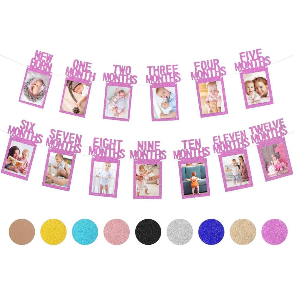 imageWhaline 1st Birthday Baby Photo Banner for Newborn to 12 Months Monthly Milestone Photograph Bunting Garland First Birthday Celebration Decoration Rose GoldHot Pink