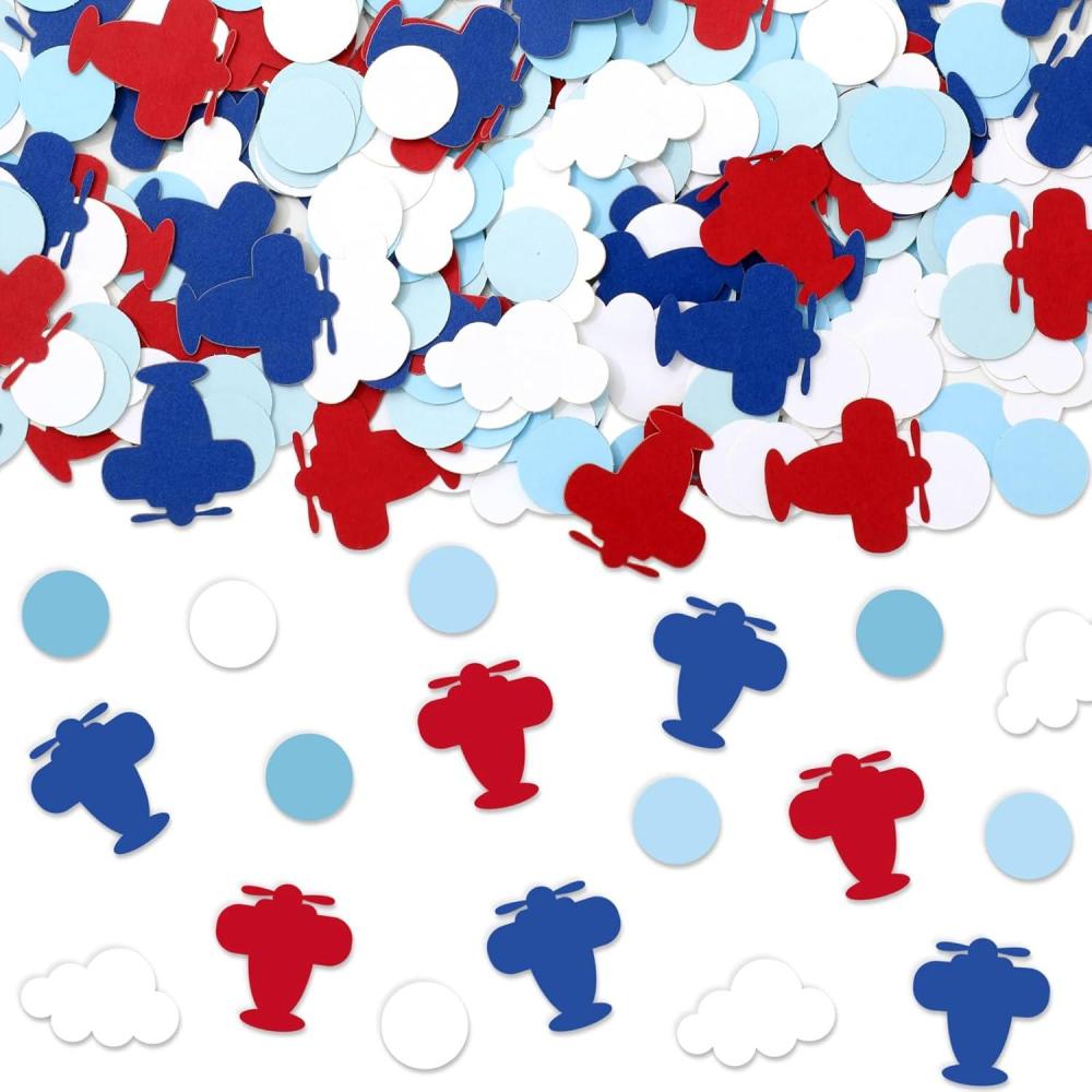 imageWhaline 300Pcs One Happy Dude Table Confetti Smile Face Lightning Star Shaped Confetti Yellow Black Table Centerpiece for First Birthday Party DecorationAirplane