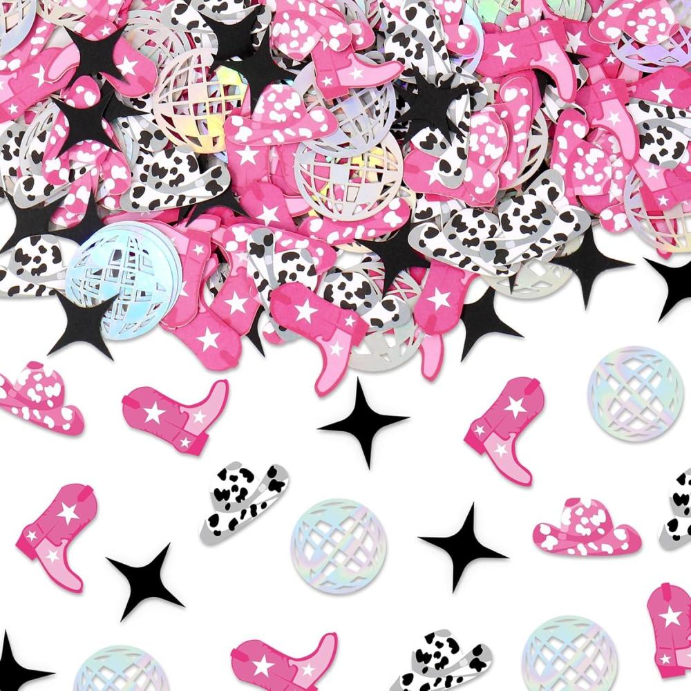 imageWhaline 300Pcs One Happy Dude Table Confetti Smile Face Lightning Star Shaped Confetti Yellow Black Table Centerpiece for First Birthday Party DecorationWestern Cowgirl Disco