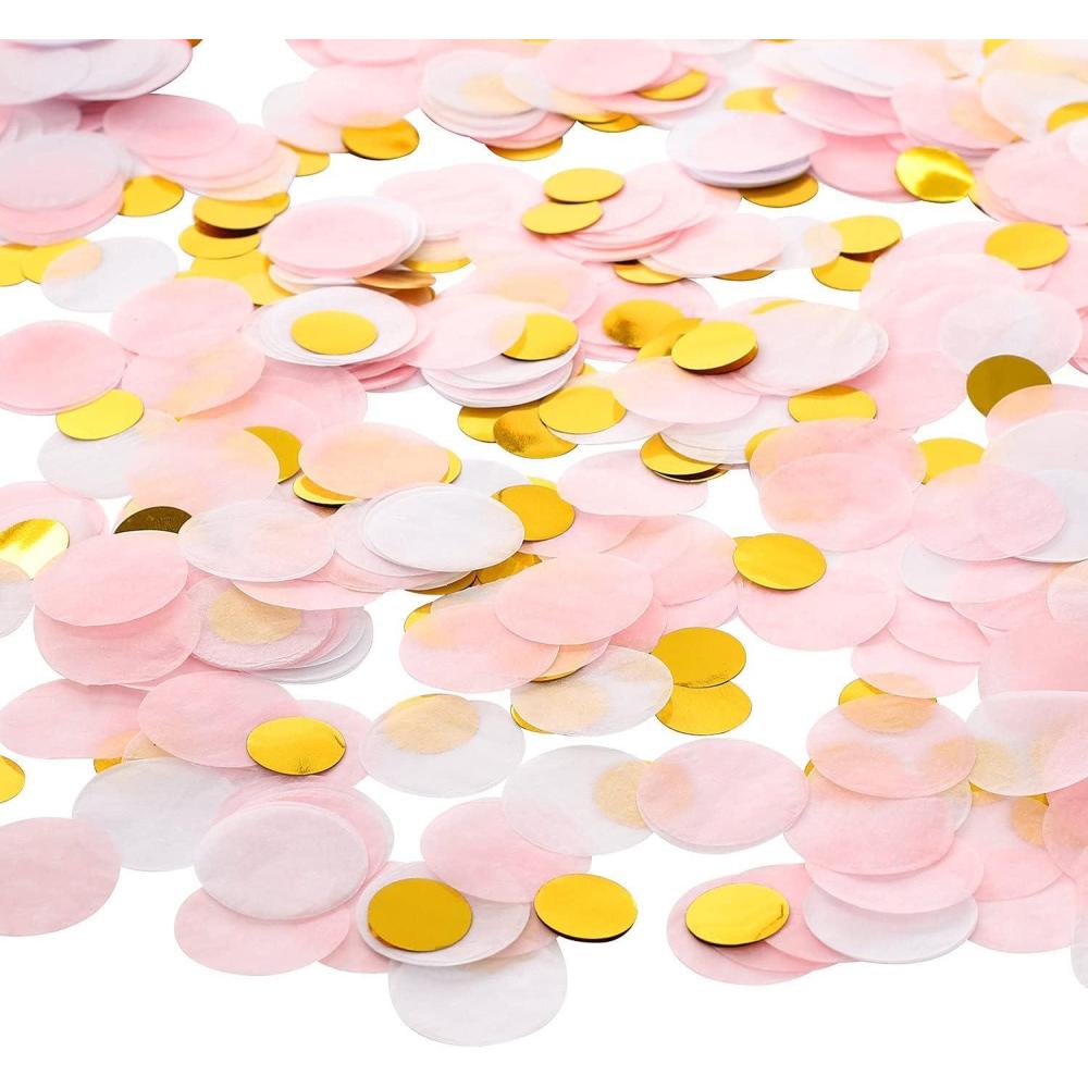 imageWhaline Round Tissue Confetti 6000 Pcs Paper Table Wedding Confetti Dots for Christmas WeddingBirthday PartyBaby ShowerValentines Day and Balloon Decorations1 Inch PinkWhite Gold