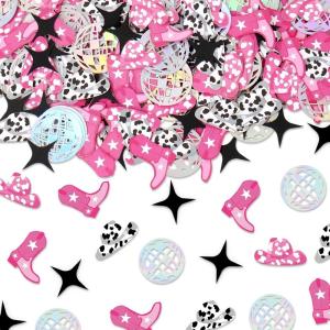 Whaline 300Pcs One Happy Dude Table Confetti Smile Face Lightning Star Shaped Confetti Yellow Black Table Centerpiece for First Birthday Party Decoration(Western Cowgirl Disco)