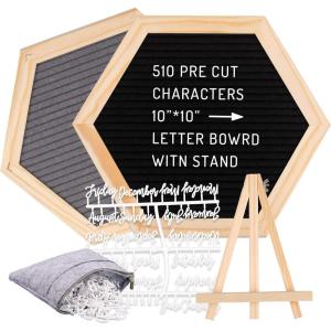 Whaline Double Sided Felt Letter Board Kit with 510 Letters Wooden Stand Bag Hexagon Felt Letter Boards for Home Baby Nursery School Classroom Teaching Tool Office