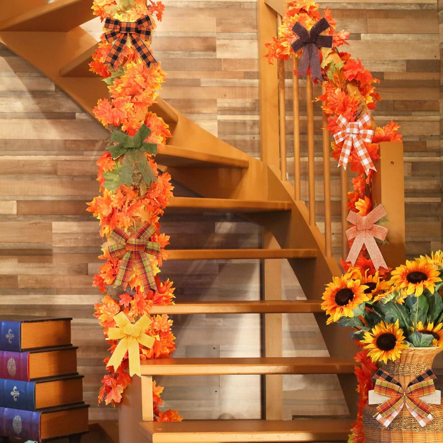 imageWhaline 10 Rolls 50 Yard Fall Plaid Burlap Ribbon 1 Inch Decorative Wrapping Ribbon for Autumn Thanksgiving DIY Crafts Bow Wreath Making Supplies1 Inch