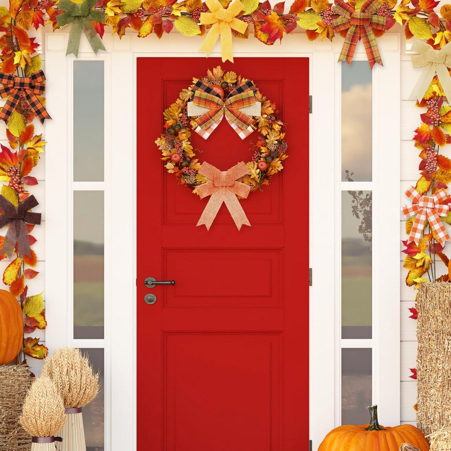 imageWhaline 10 Rolls 50 Yard Fall Plaid Burlap Ribbon 1 Inch Decorative Wrapping Ribbon for Autumn Thanksgiving DIY Crafts Bow Wreath Making Supplies1 Inch