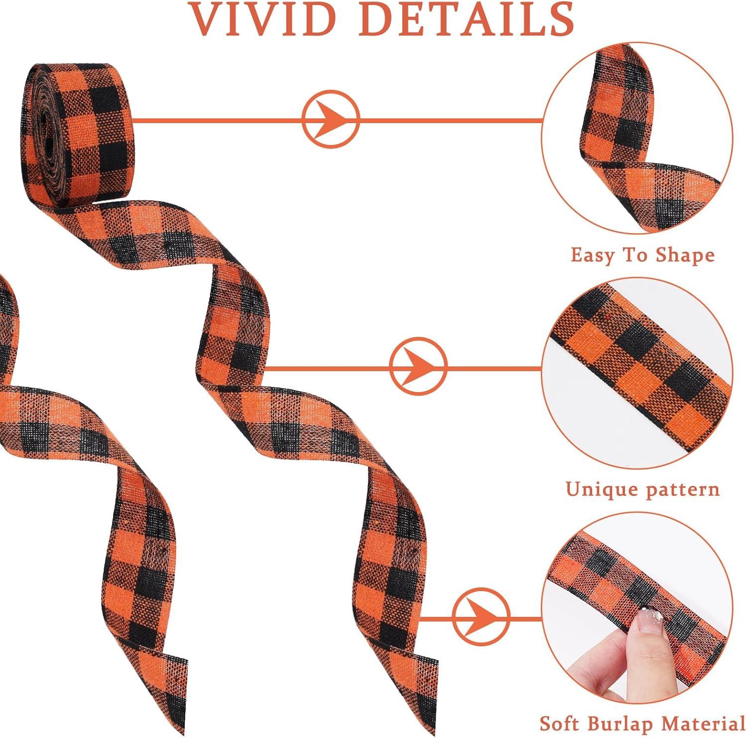 imageWhaline 10 Rolls 50 Yard Fall Plaid Burlap Ribbon 1 Inch Decorative Wrapping Ribbon for Autumn Thanksgiving DIY Crafts Bow Wreath Making Supplies1 Inch