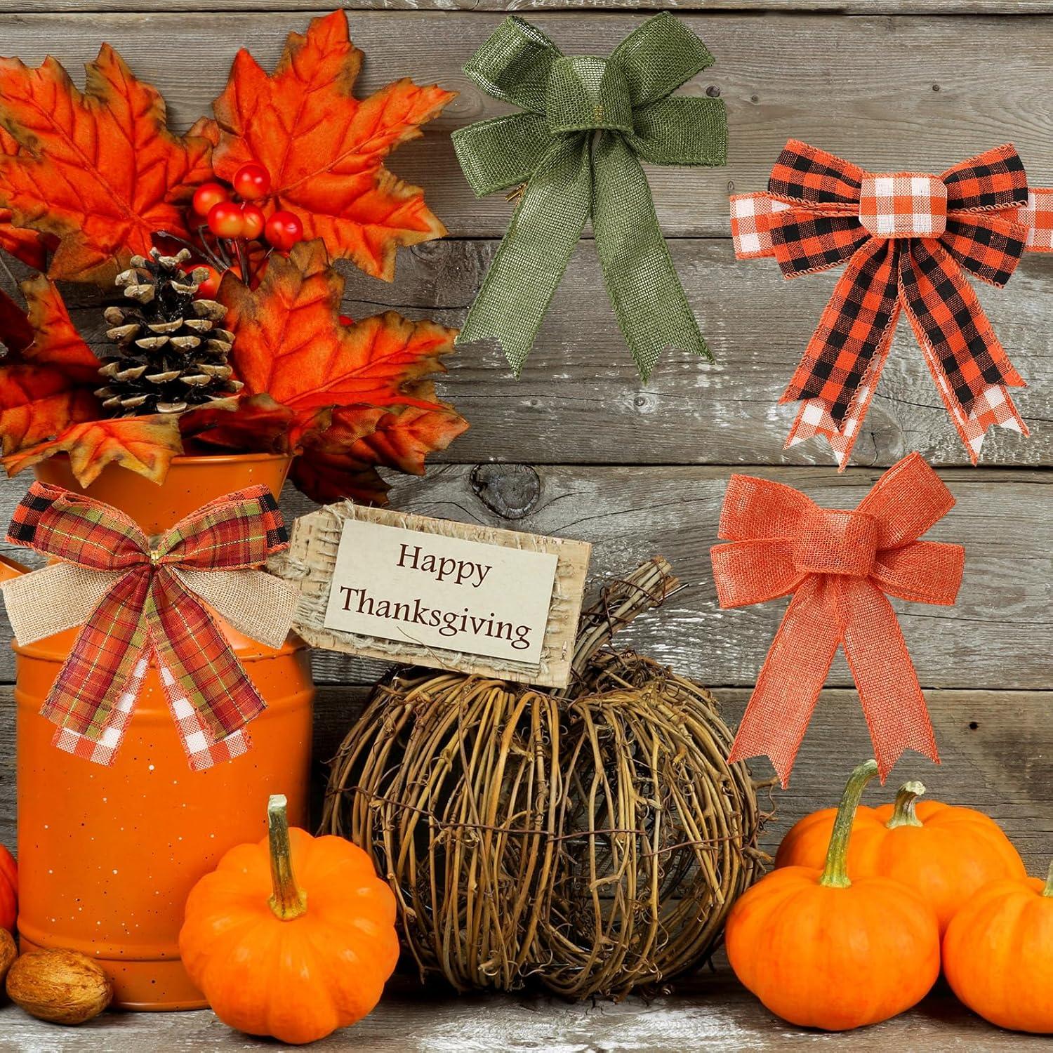 imageWhaline 10 Rolls 50 Yard Fall Plaid Burlap Ribbon 1 Inch Decorative Wrapping Ribbon for Autumn Thanksgiving DIY Crafts Bow Wreath Making Supplies15 Inch