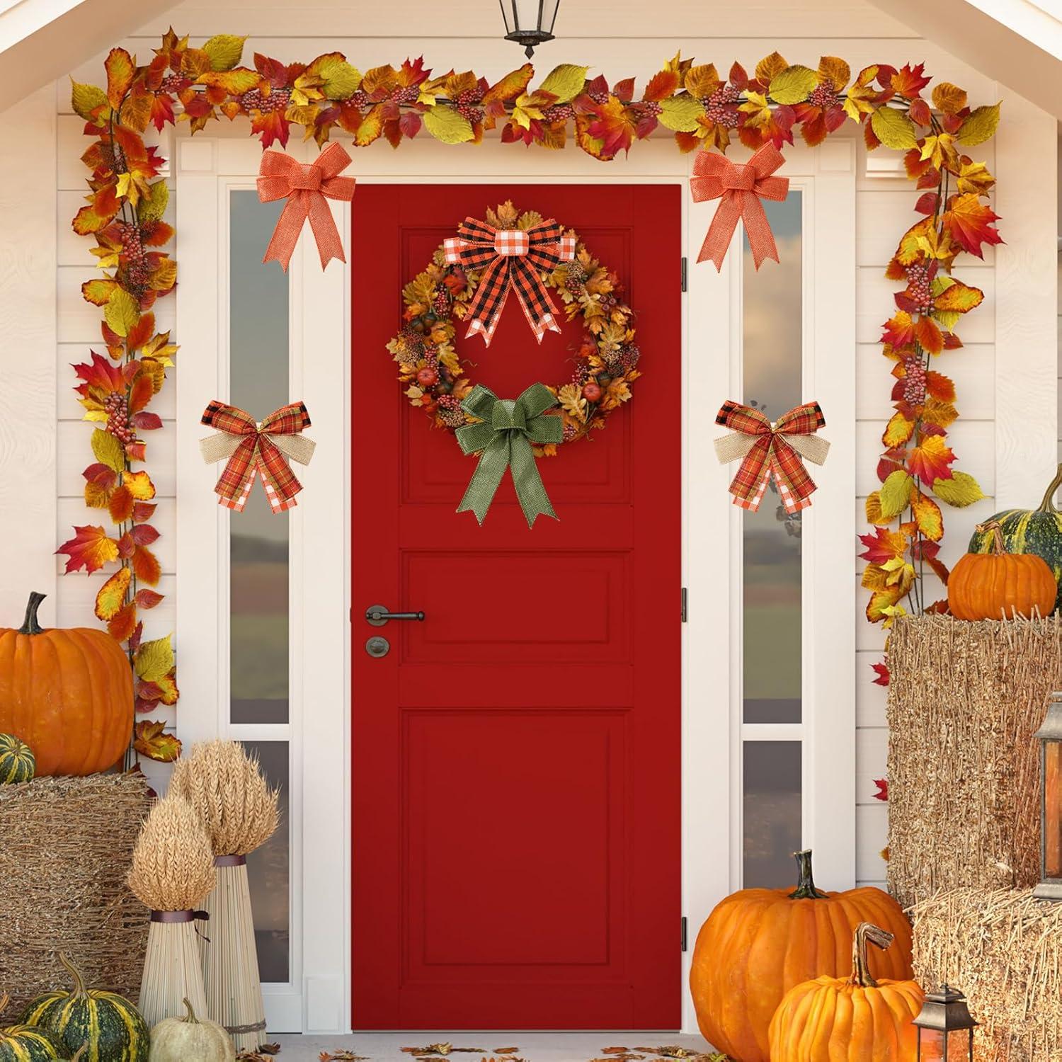 imageWhaline 10 Rolls 50 Yard Fall Plaid Burlap Ribbon 1 Inch Decorative Wrapping Ribbon for Autumn Thanksgiving DIY Crafts Bow Wreath Making Supplies15 Inch