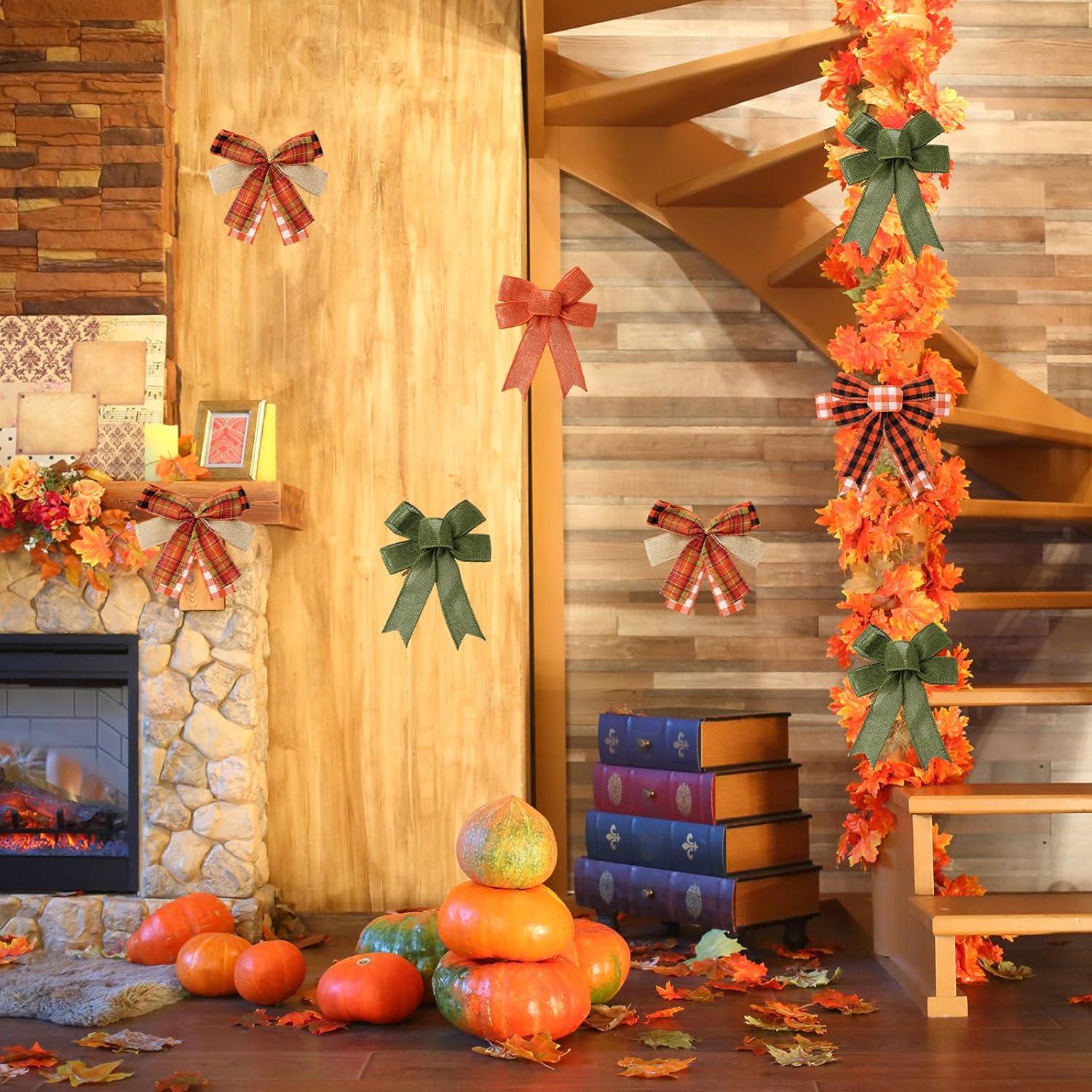 imageWhaline 10 Rolls 50 Yard Fall Plaid Burlap Ribbon 1 Inch Decorative Wrapping Ribbon for Autumn Thanksgiving DIY Crafts Bow Wreath Making Supplies15 Inch