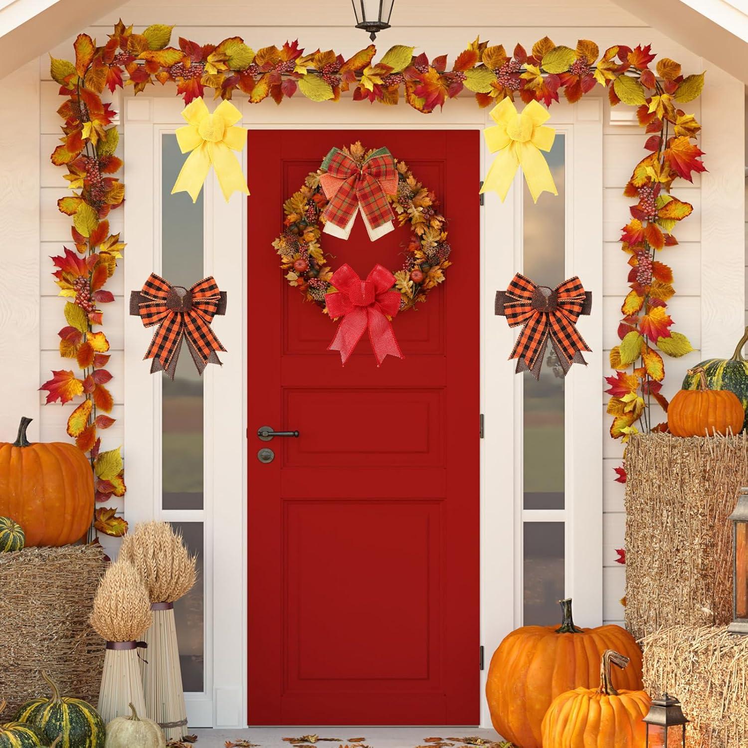 imageWhaline 10 Rolls 50 Yard Fall Plaid Burlap Ribbon 1 Inch Decorative Wrapping Ribbon for Autumn Thanksgiving DIY Crafts Bow Wreath Making Supplies2 Inch