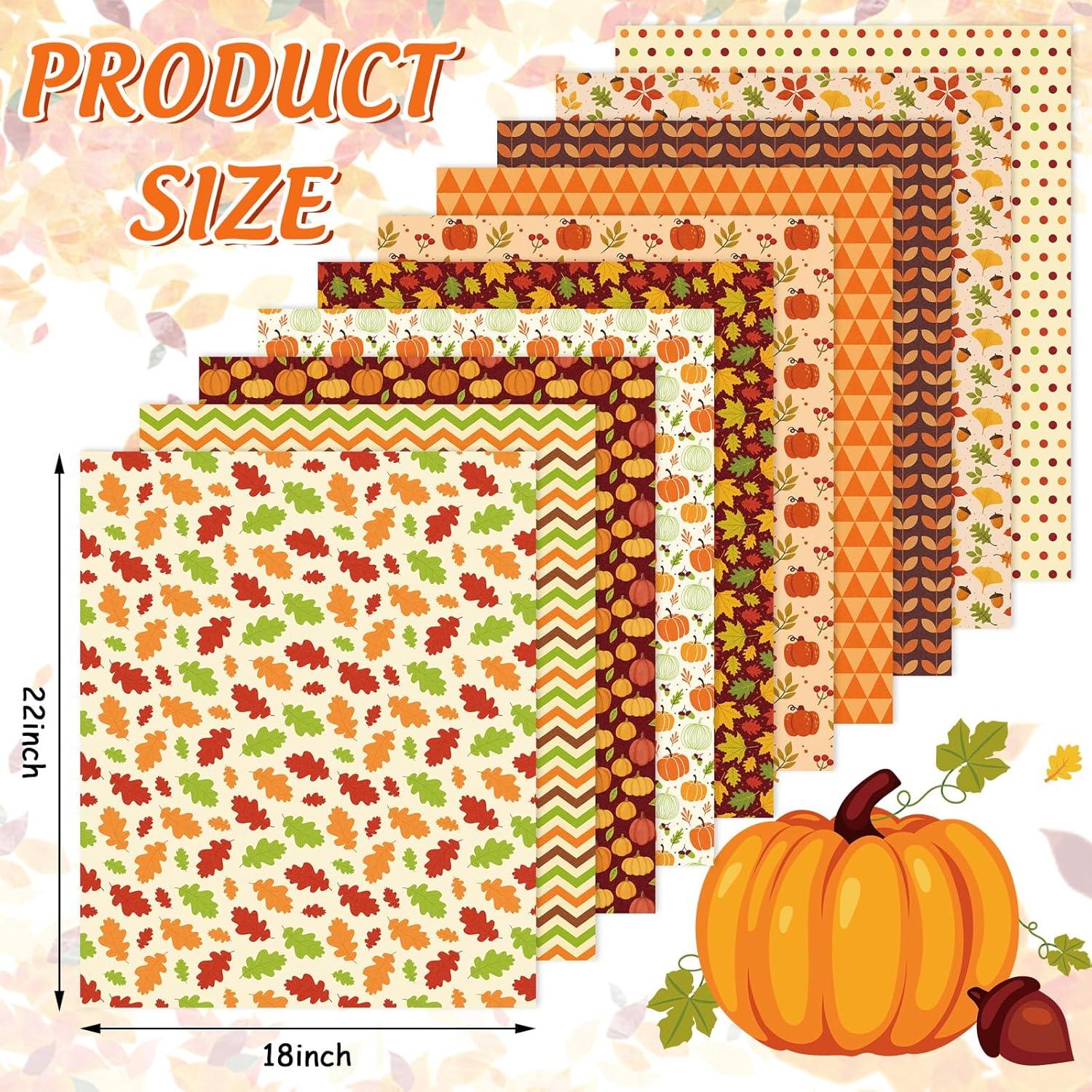 imageWhaline 10Pcs Fall Cotton Fabric Bundles 18 x 22 Inch Fall Leaves Pumpkin Wave Dot Fat Quarters Autumn Quilting Patchwork Squares Sewing Fabrics for Fall Thanksgiving DIY Handmade Craft Party Decor18 x 22 inch