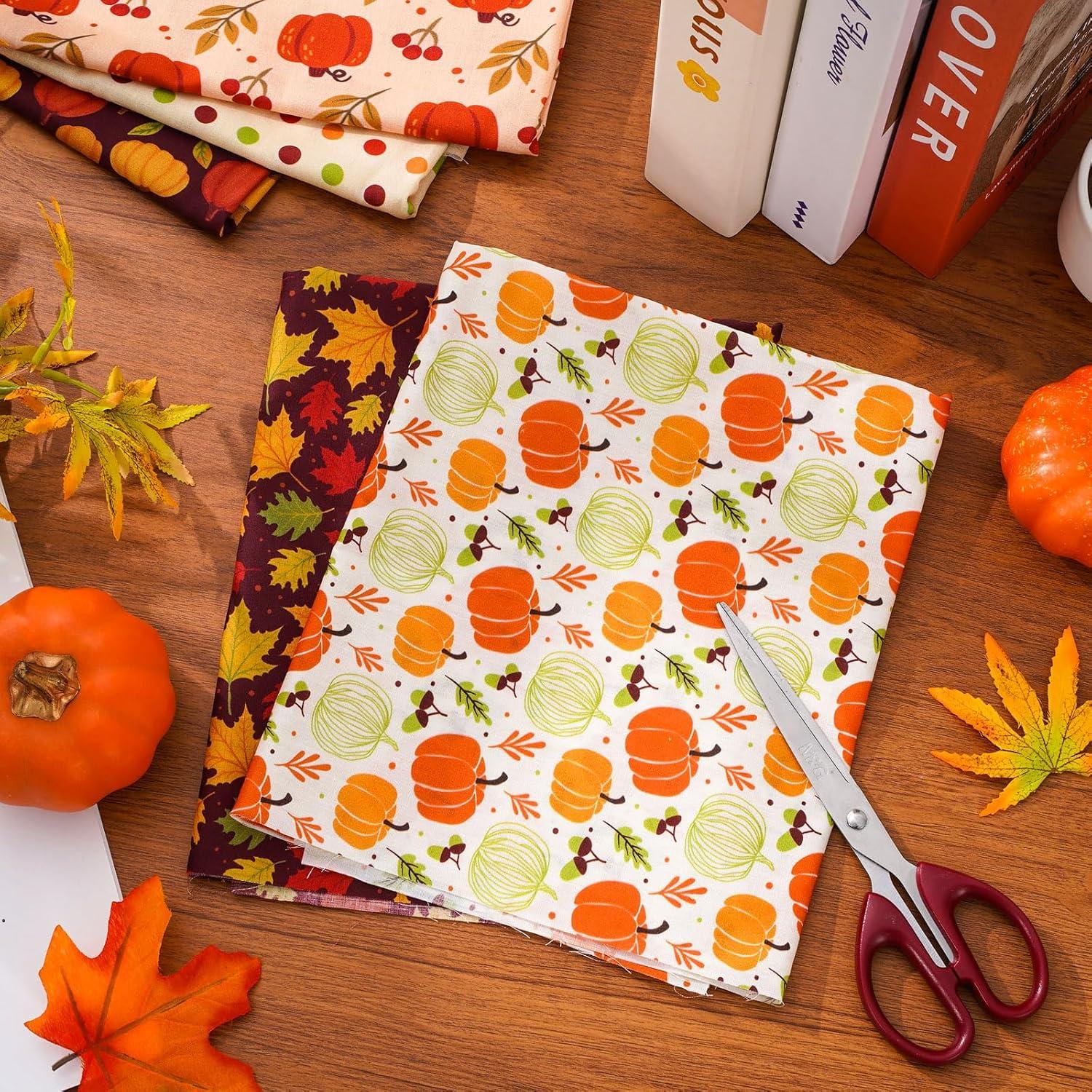 imageWhaline 10Pcs Fall Cotton Fabric Bundles 18 x 22 Inch Fall Leaves Pumpkin Wave Dot Fat Quarters Autumn Quilting Patchwork Squares Sewing Fabrics for Fall Thanksgiving DIY Handmade Craft Party Decor18 x 22 inch