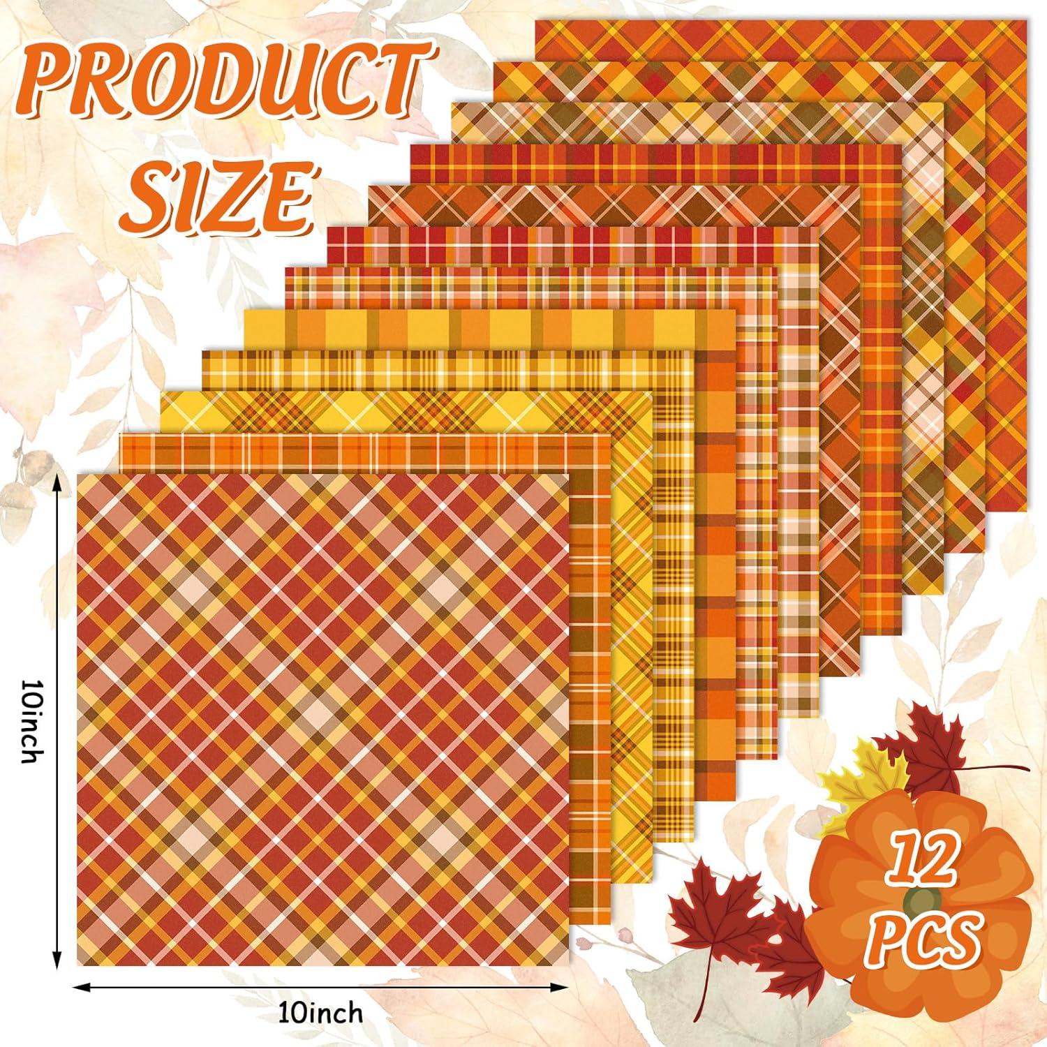 imageWhaline 12Pcs Fall Cotton Fabric Bundles 18 x 22 Inch Autumn Buffalo Plaid Fat Quarters Plaid Quilting Patchwork Squares Sewing Fabrics for Harvest Thanksgiving DIY Handmade Craft Home Party Decor10 x 10 Inch