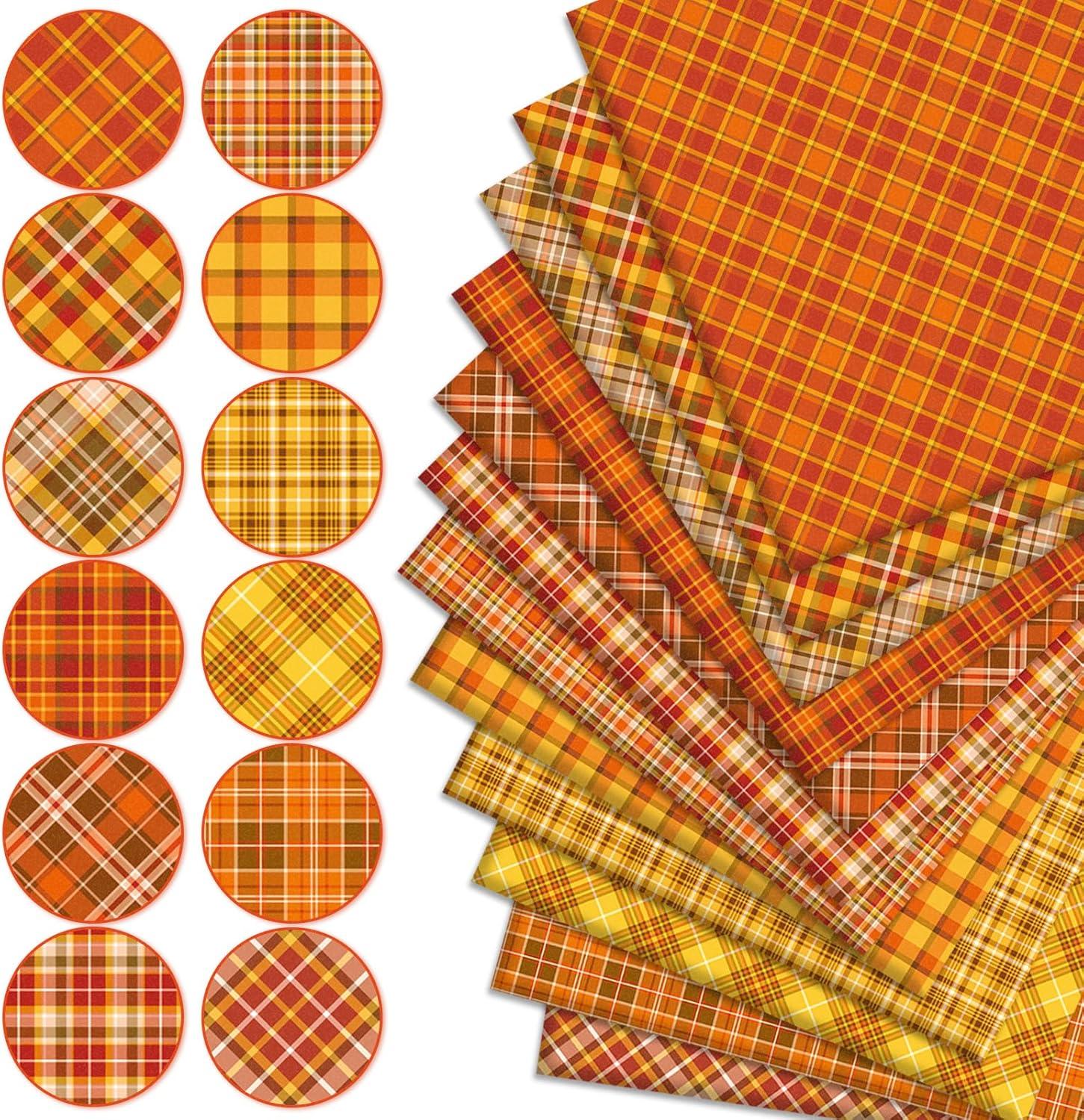 imageWhaline 12Pcs Fall Cotton Fabric Bundles 18 x 22 Inch Autumn Buffalo Plaid Fat Quarters Plaid Quilting Patchwork Squares Sewing Fabrics for Harvest Thanksgiving DIY Handmade Craft Home Party Decor10 x 10 Inch