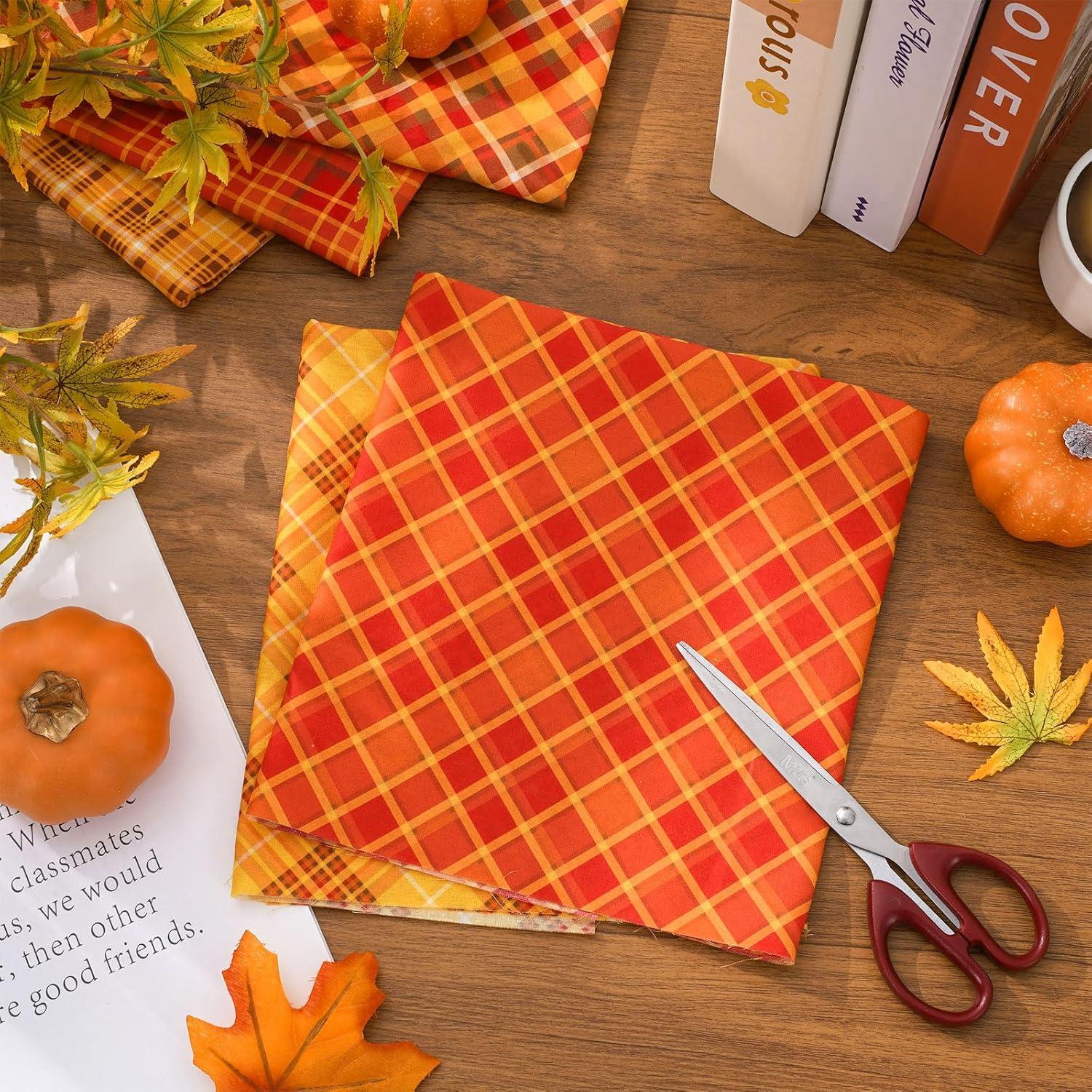 imageWhaline 12Pcs Fall Cotton Fabric Bundles 18 x 22 Inch Autumn Buffalo Plaid Fat Quarters Plaid Quilting Patchwork Squares Sewing Fabrics for Harvest Thanksgiving DIY Handmade Craft Home Party Decor18 x 22 Inch