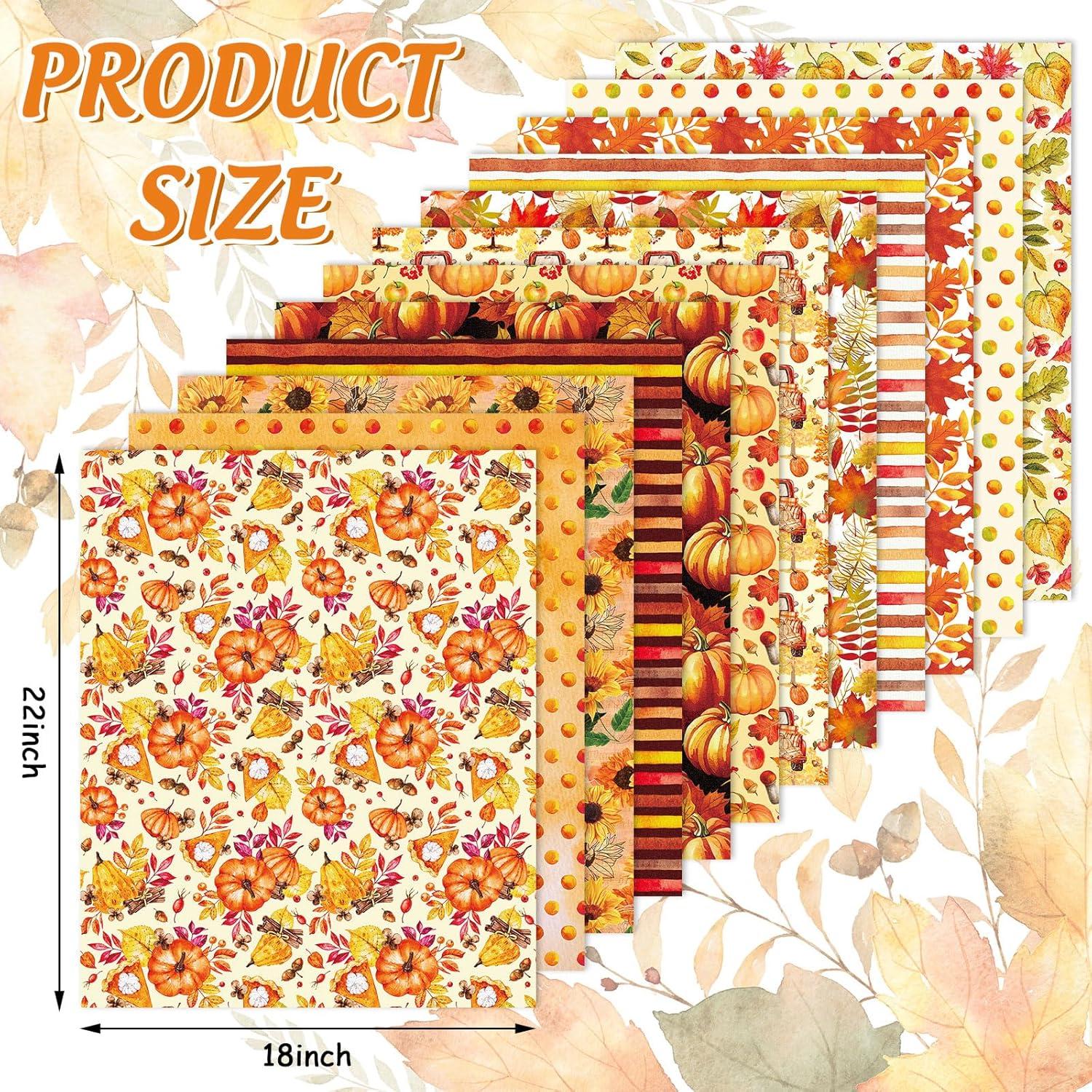 imageWhaline 12Pcs Fall Cotton Fabric Bundles 18 x 22 Inch Watercolor Pumpkin Maple Sunflower Fat Quarters Autumn Quilting Patchwork Squares Sewing Fabrics for Fall Thanksgiving DIY Craft Party Decor