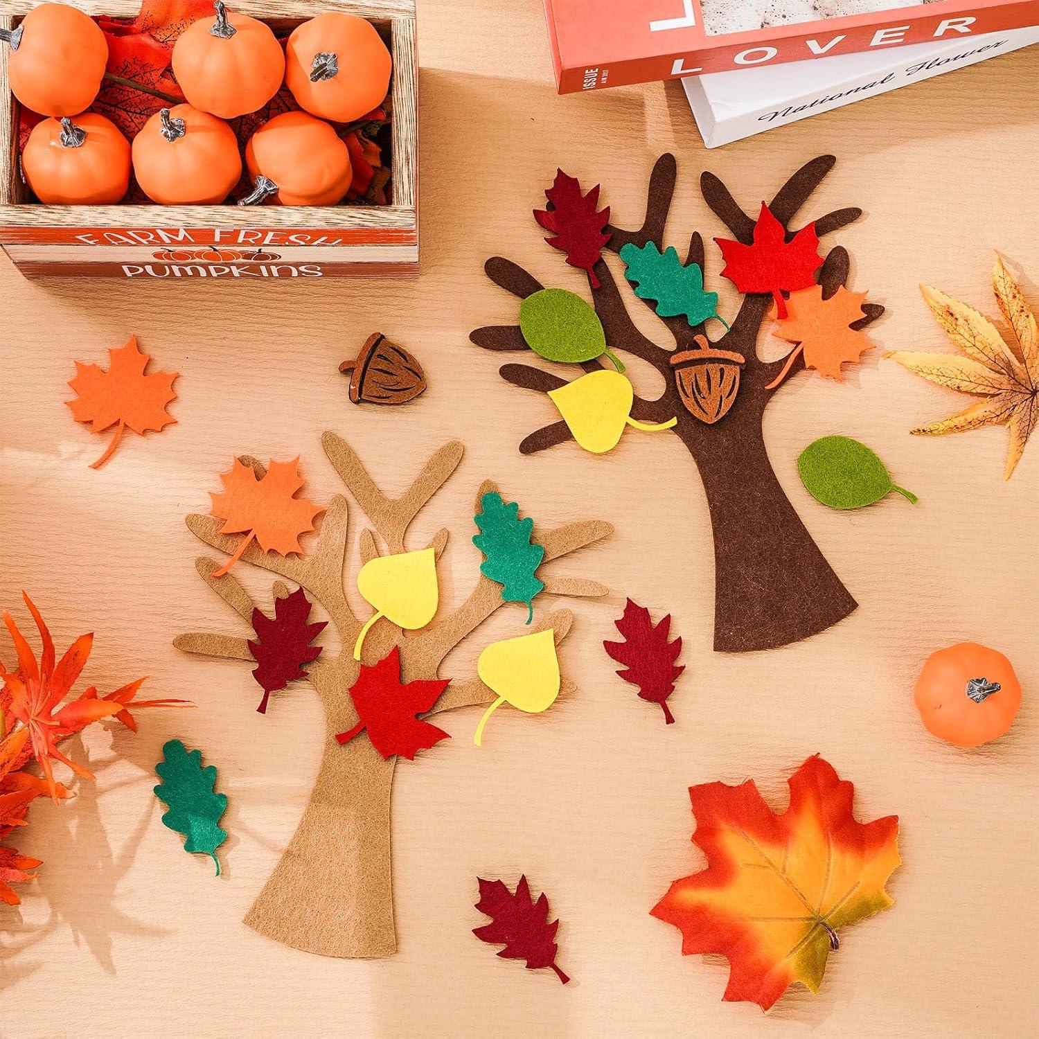 imageWhaline 192Pcs Fall Tree of Thanks Felt Craft Kit Autumn Trees Maple Leaves Ornaments Felt Board for DIY Art Craft Fall Thanksgiving Party Gift Supplies Home Classroom Door Wall Hanging Tree Decor