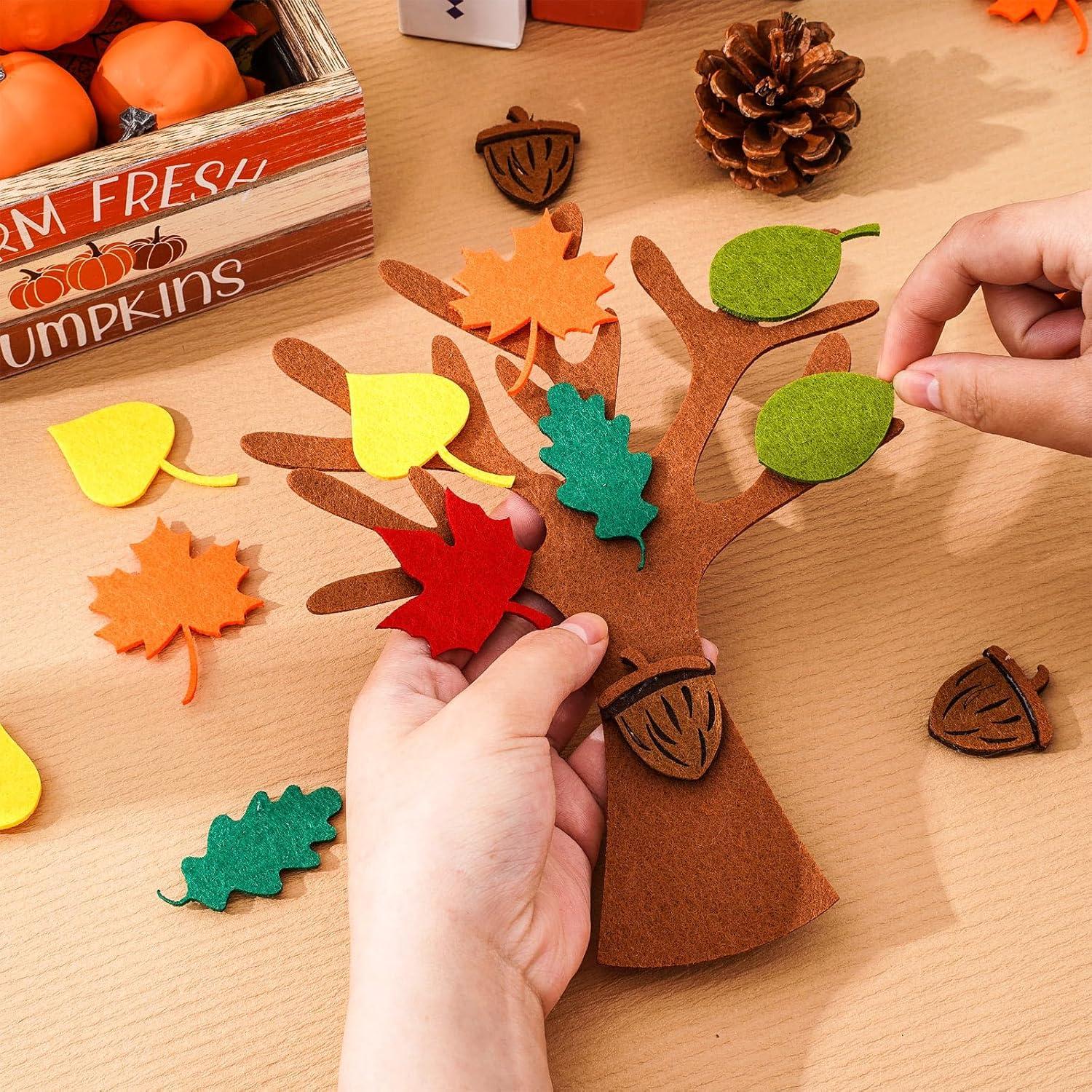 imageWhaline 192Pcs Fall Tree of Thanks Felt Craft Kit Autumn Trees Maple Leaves Ornaments Felt Board for DIY Art Craft Fall Thanksgiving Party Gift Supplies Home Classroom Door Wall Hanging Tree Decor