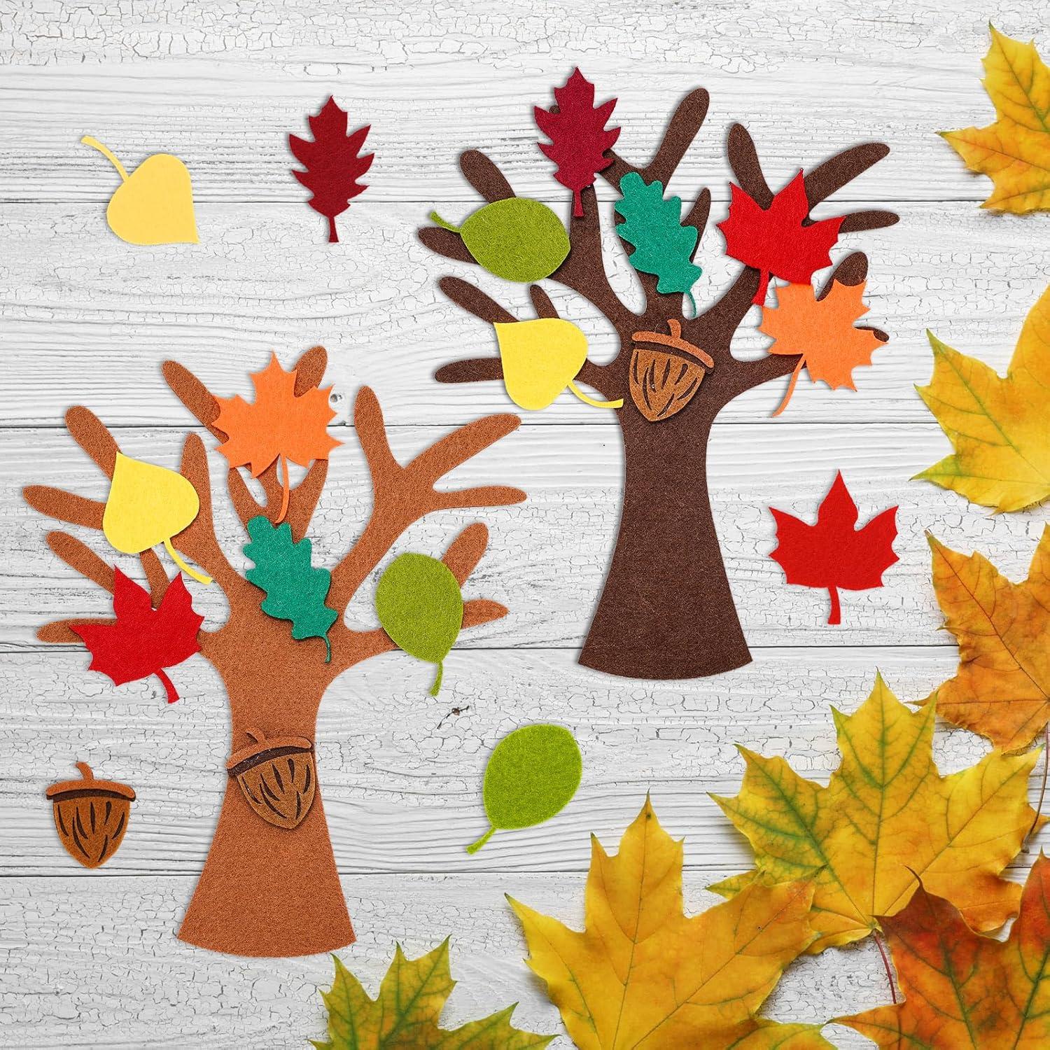 imageWhaline 192Pcs Fall Tree of Thanks Felt Craft Kit Autumn Trees Maple Leaves Ornaments Felt Board for DIY Art Craft Fall Thanksgiving Party Gift Supplies Home Classroom Door Wall Hanging Tree Decor