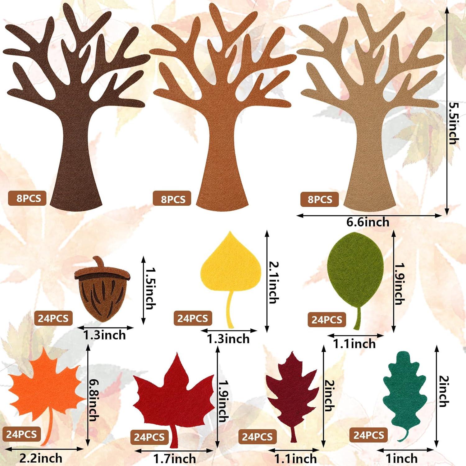 imageWhaline 192Pcs Fall Tree of Thanks Felt Craft Kit Autumn Trees Maple Leaves Ornaments Felt Board for DIY Art Craft Fall Thanksgiving Party Gift Supplies Home Classroom Door Wall Hanging Tree Decor