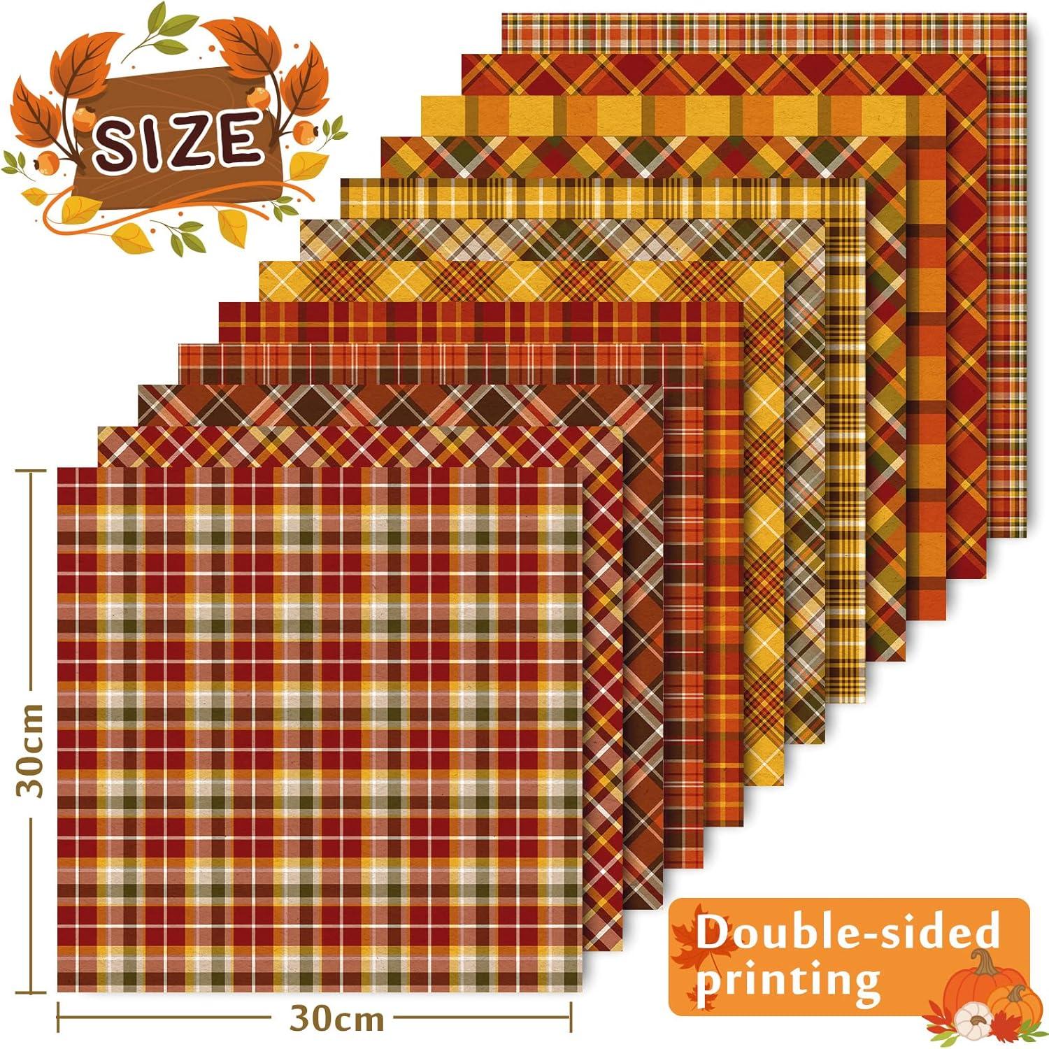 imageWhaline 24Pcs Fall Pattern Paper 118118inch Autumn Buffalo Plaid DoubleSided Scrapbook Specialty Paper Folded Flat for Fall Thanksgiving DIY Background Card Making Photo Album Journal Decoration