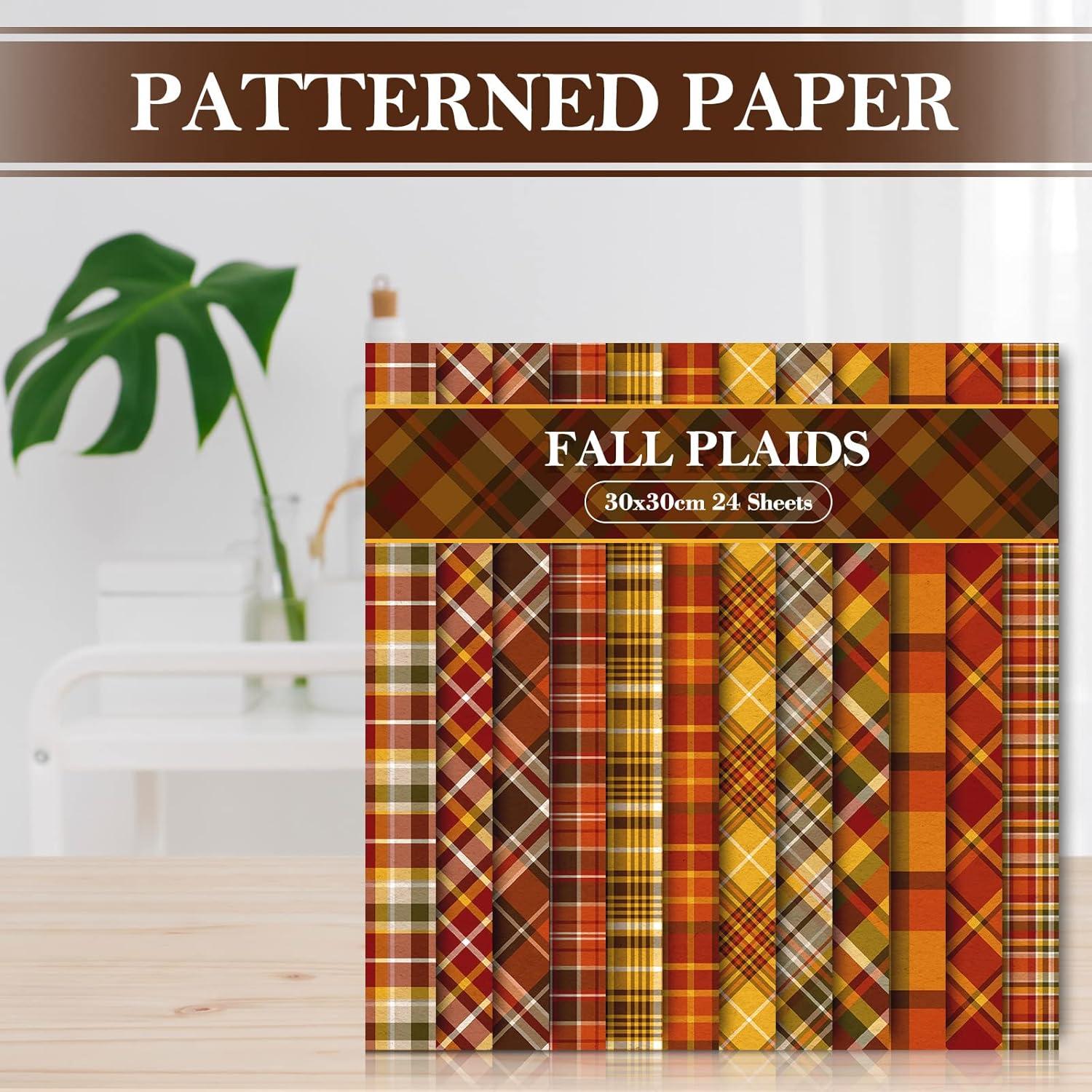 imageWhaline 24Pcs Fall Pattern Paper 118118inch Autumn Buffalo Plaid DoubleSided Scrapbook Specialty Paper Folded Flat for Fall Thanksgiving DIY Background Card Making Photo Album Journal Decoration