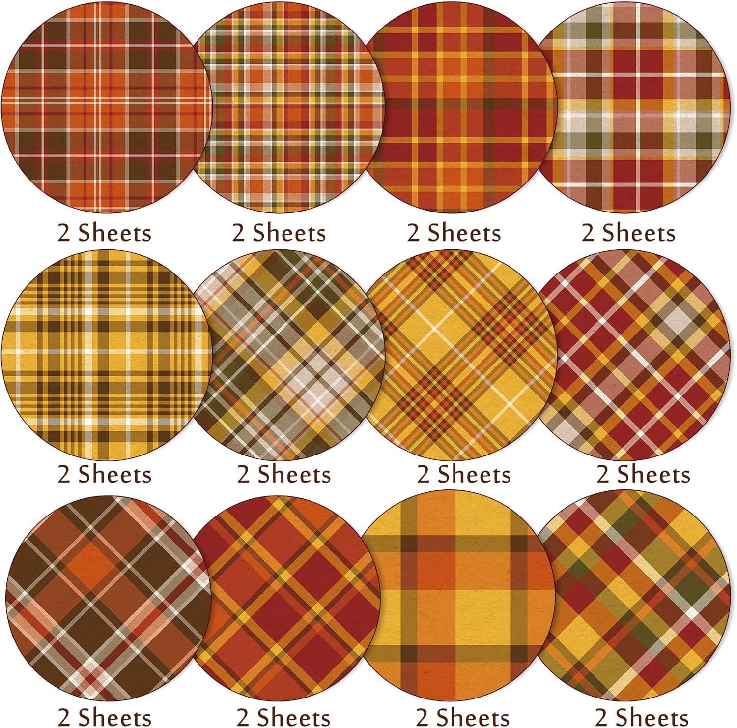 imageWhaline 24Pcs Fall Pattern Paper 118118inch Autumn Buffalo Plaid DoubleSided Scrapbook Specialty Paper Folded Flat for Fall Thanksgiving DIY Background Card Making Photo Album Journal Decoration